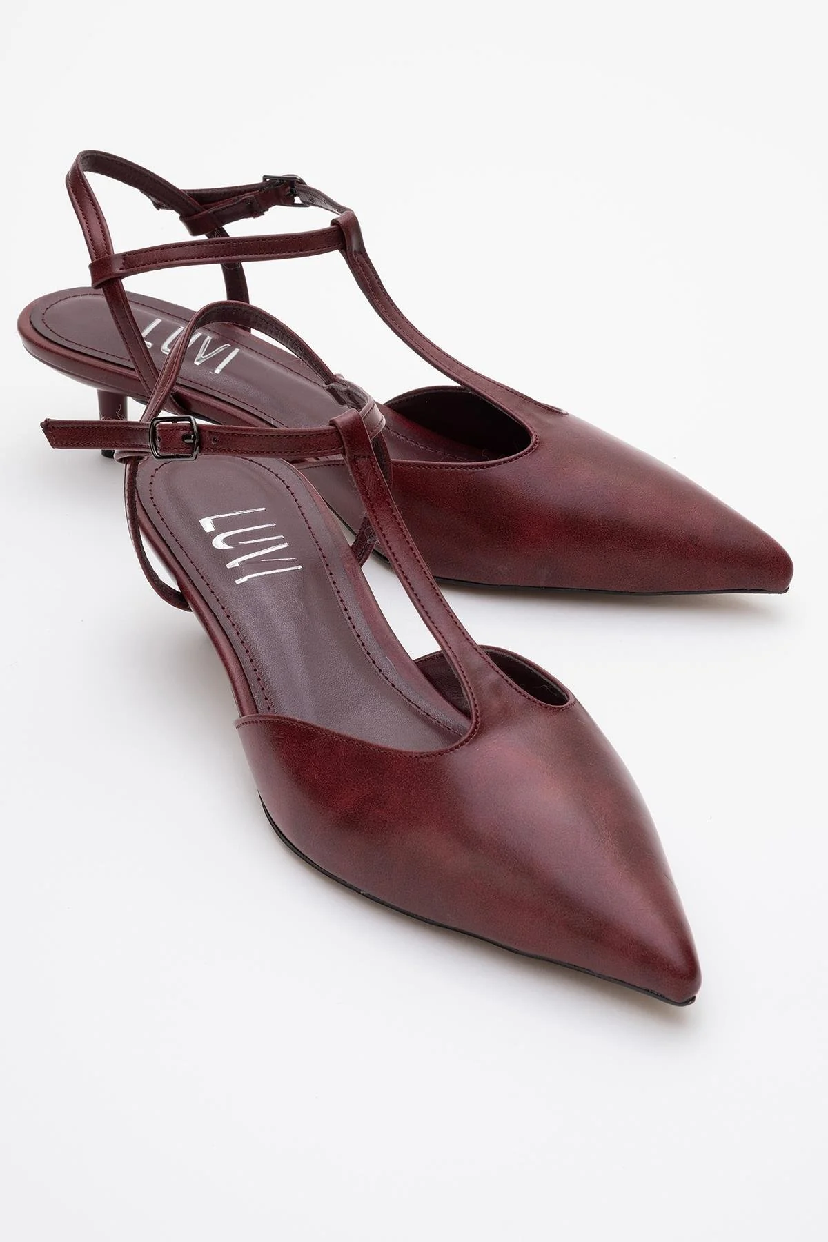 Asher - Burgundy Pointed Toe Backless Low Heel Pump (Women)