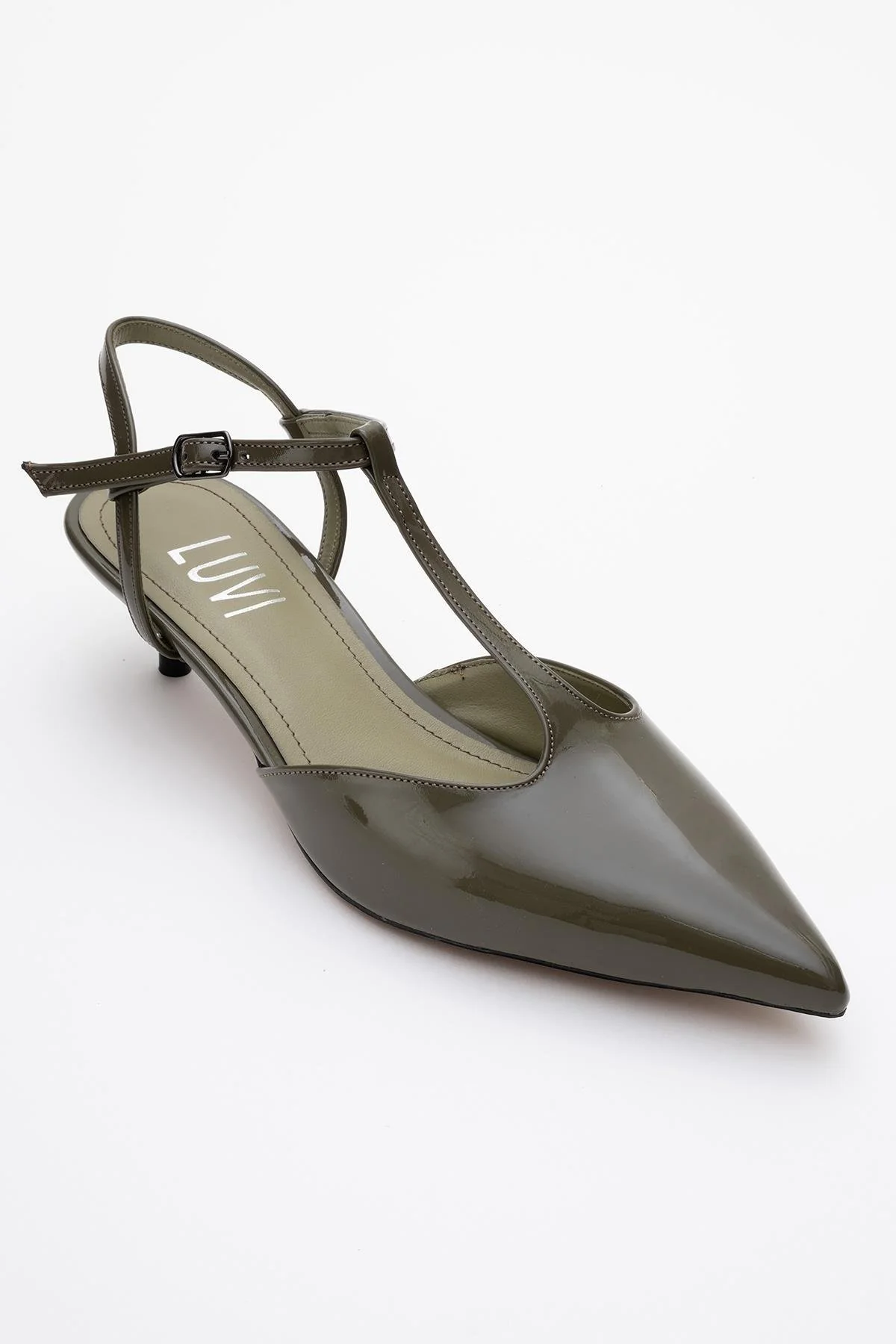 Asher - Khaki Pointed Toe Backless Short Heel Shoe (Women) - Image 3