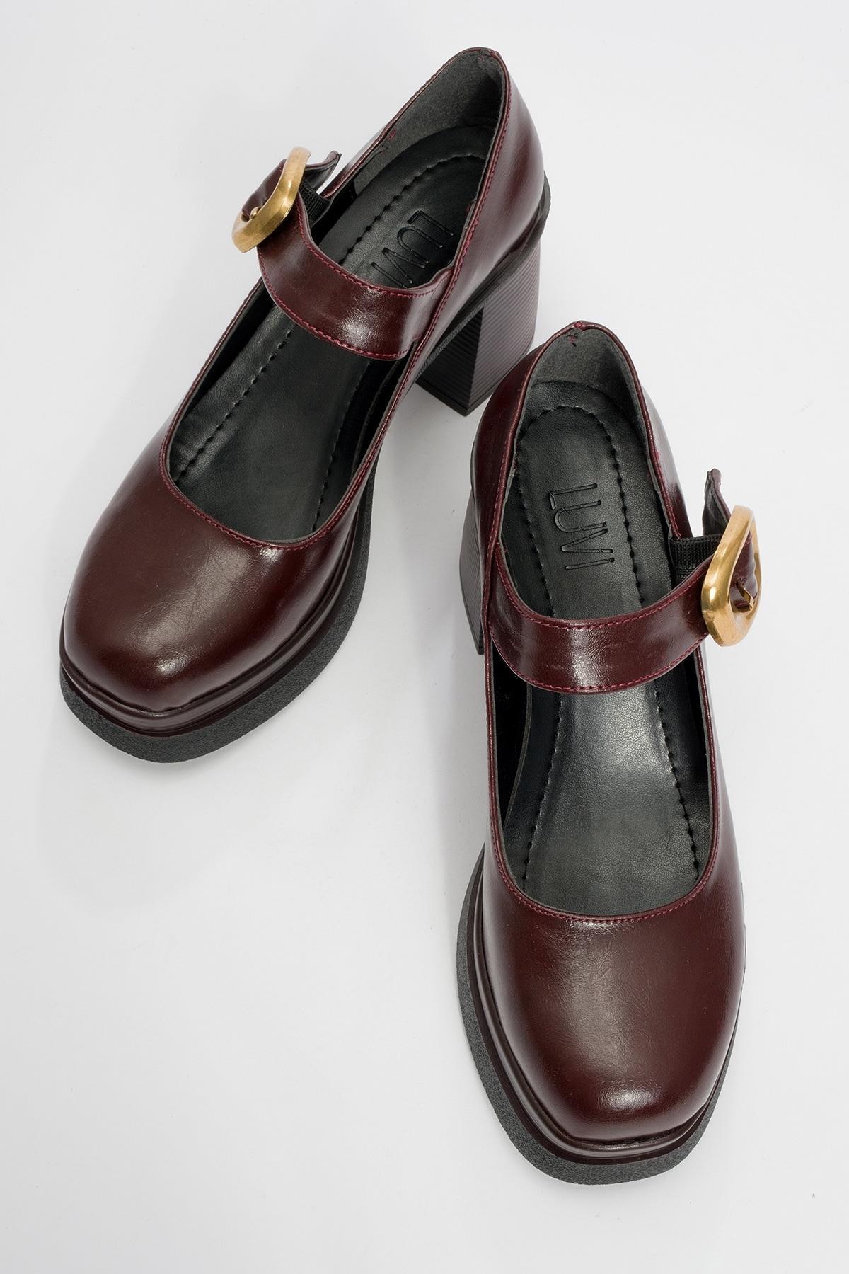 Ashes - Burgundy Gold-Buckle Platform Heel Shoe (Women) - Image 2