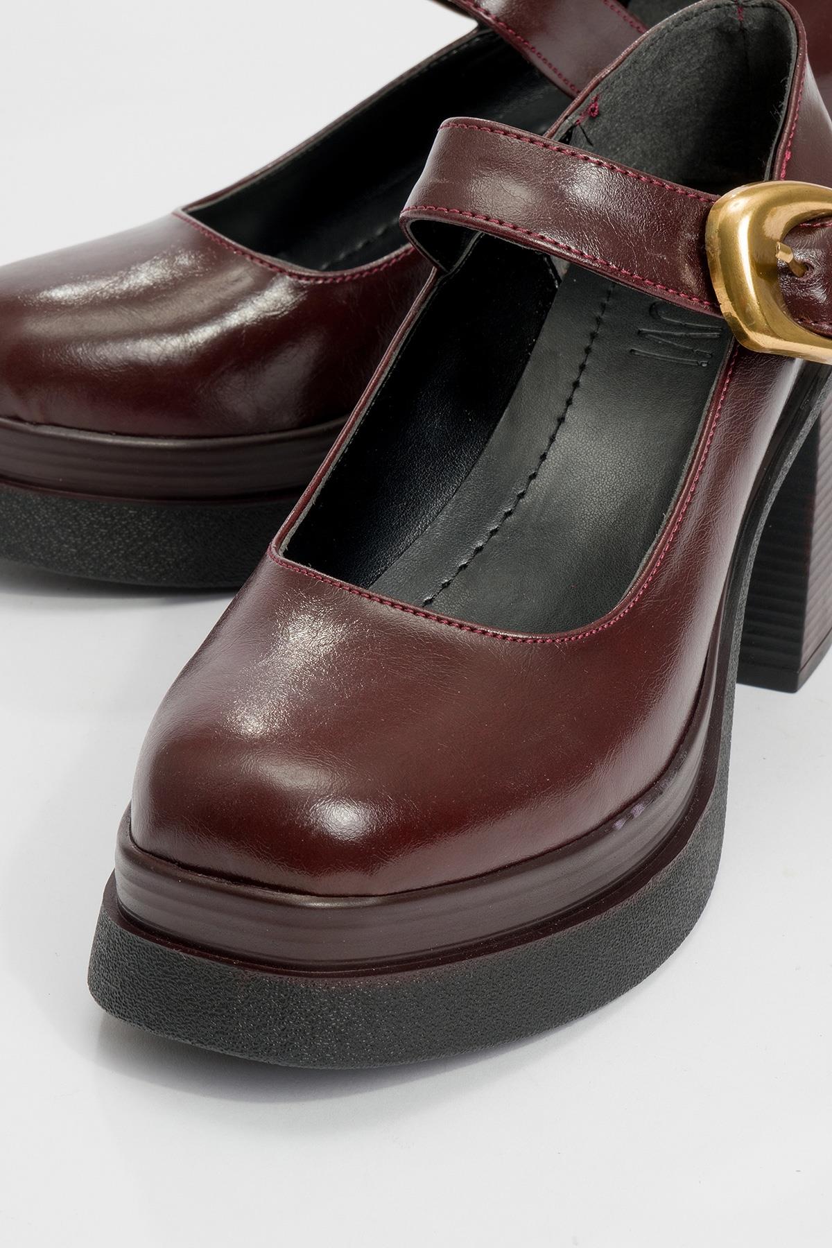 Ashes - Burgundy Gold-Buckle Platform Heel Shoe (Women) - Image 3