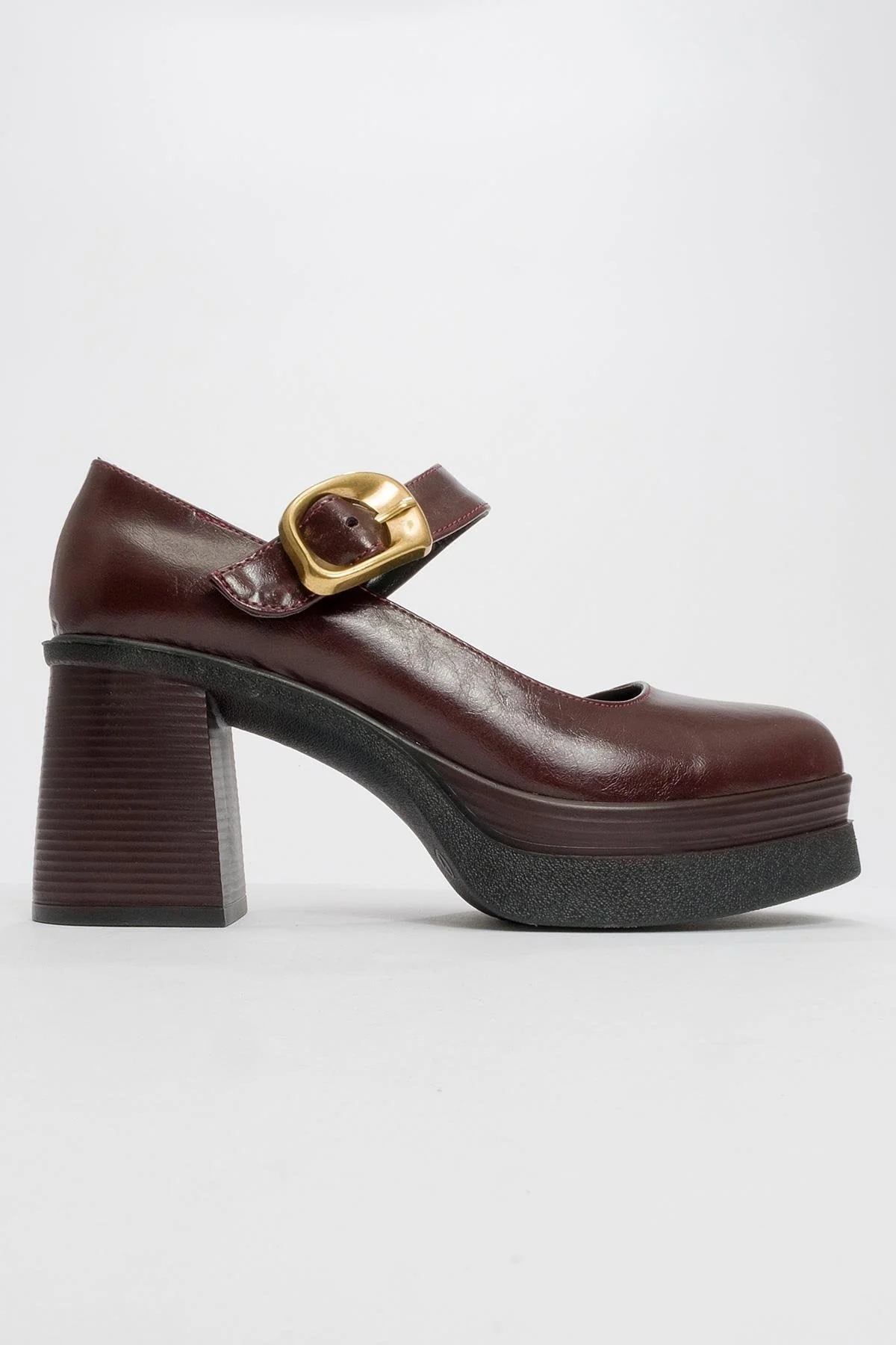 Ashes - Burgundy Gold-Buckle Platform Heel Shoe (Women) - Image 4