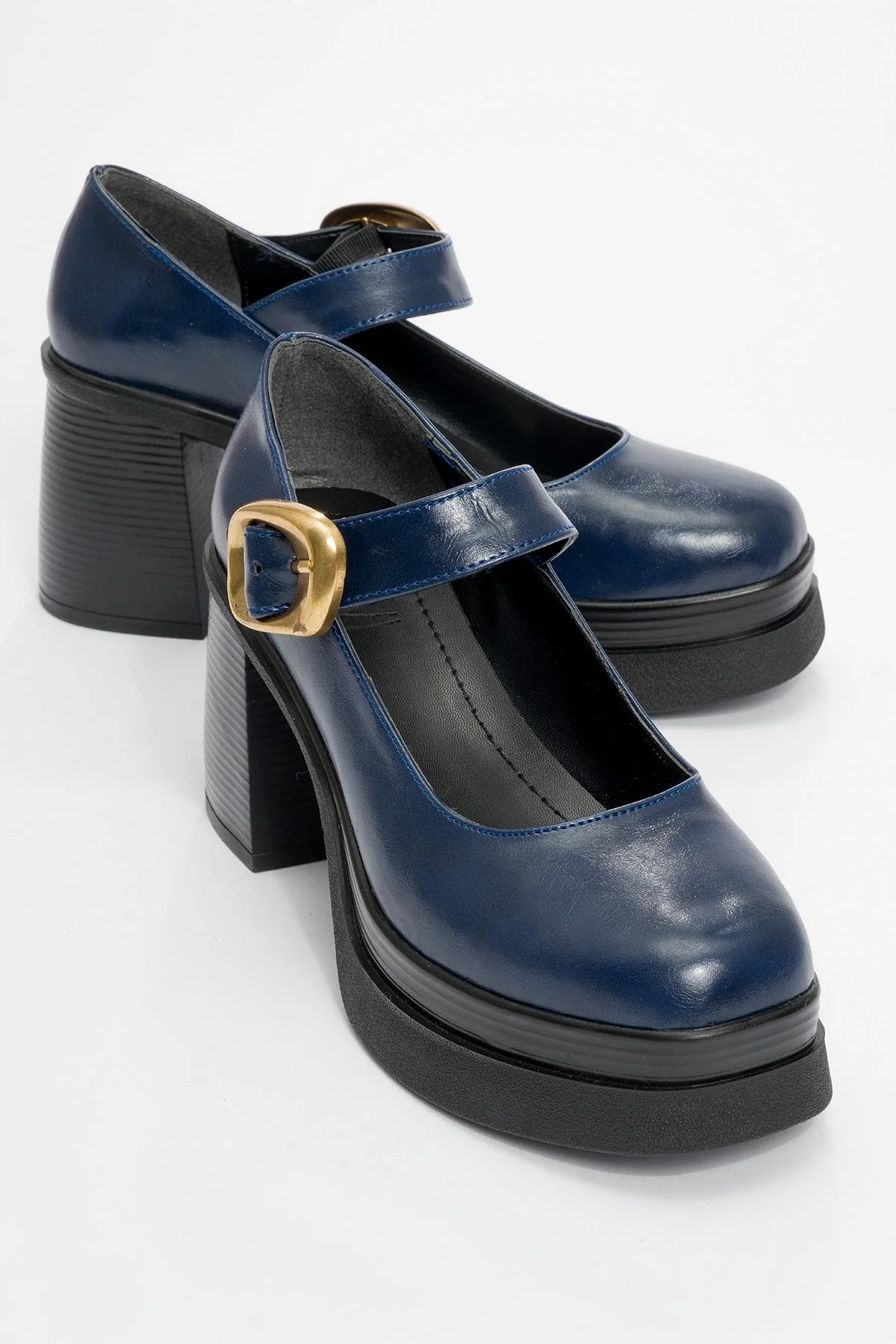 Ashes - Navy Gold Buckle Platform Heel Shoe (Women)