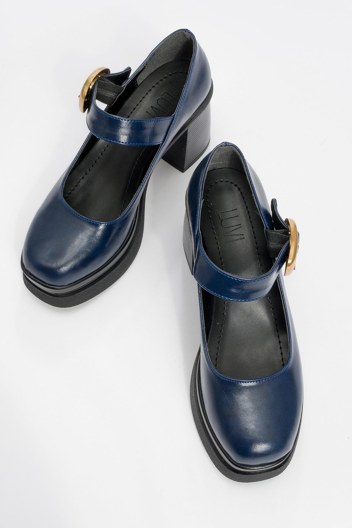 Ashes - Navy Gold Buckle Platform Heel Shoe (Women) - Image 2