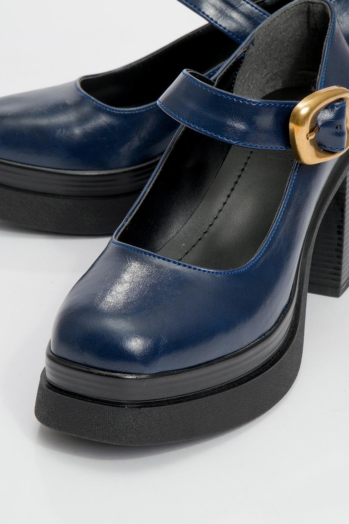 Ashes - Navy Gold Buckle Platform Heel Shoe (Women) - Image 3