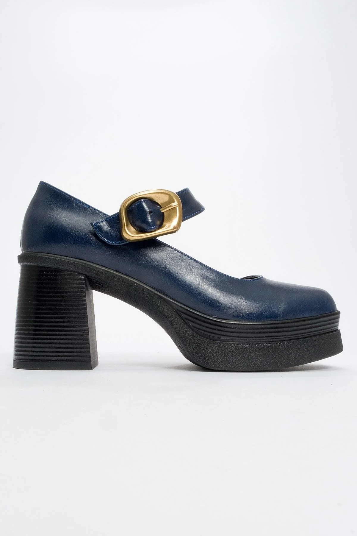 Ashes - Navy Gold Buckle Platform Heel Shoe (Women) - Image 4