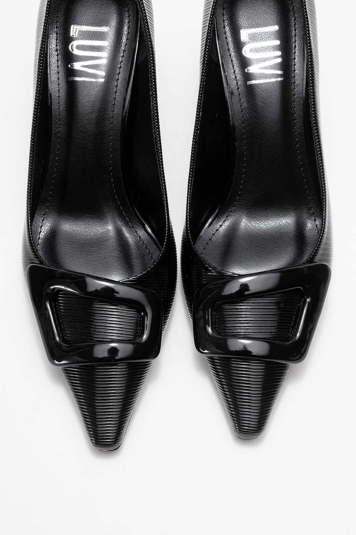 Astra - Black Striped Buckle Stiletto Heeled Shoe (Women) - Image 2