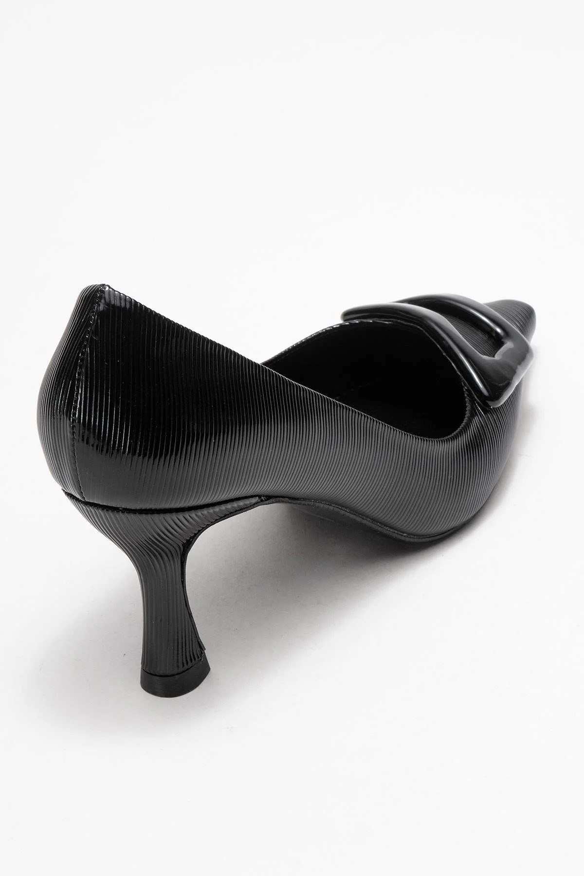 Astra - Black Striped Buckle Stiletto Heeled Shoe (Women) - Image 5