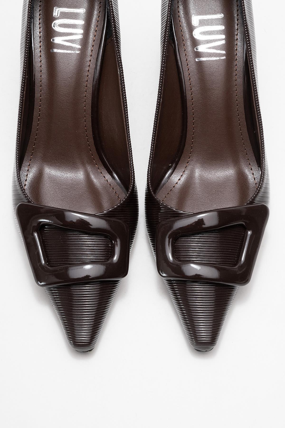 Astra - Brown Striped Buckle Heeled Pump (Women) - Image 2