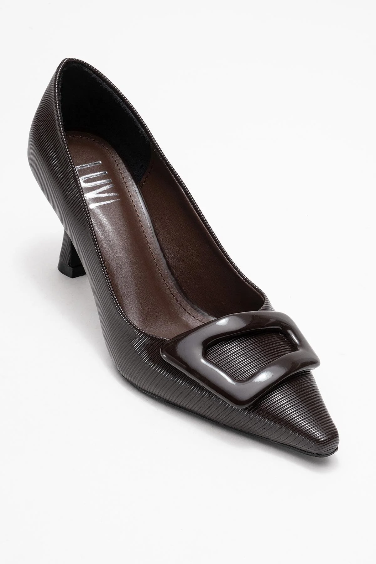 Astra - Brown Striped Buckle Heeled Pump (Women) - Image 3