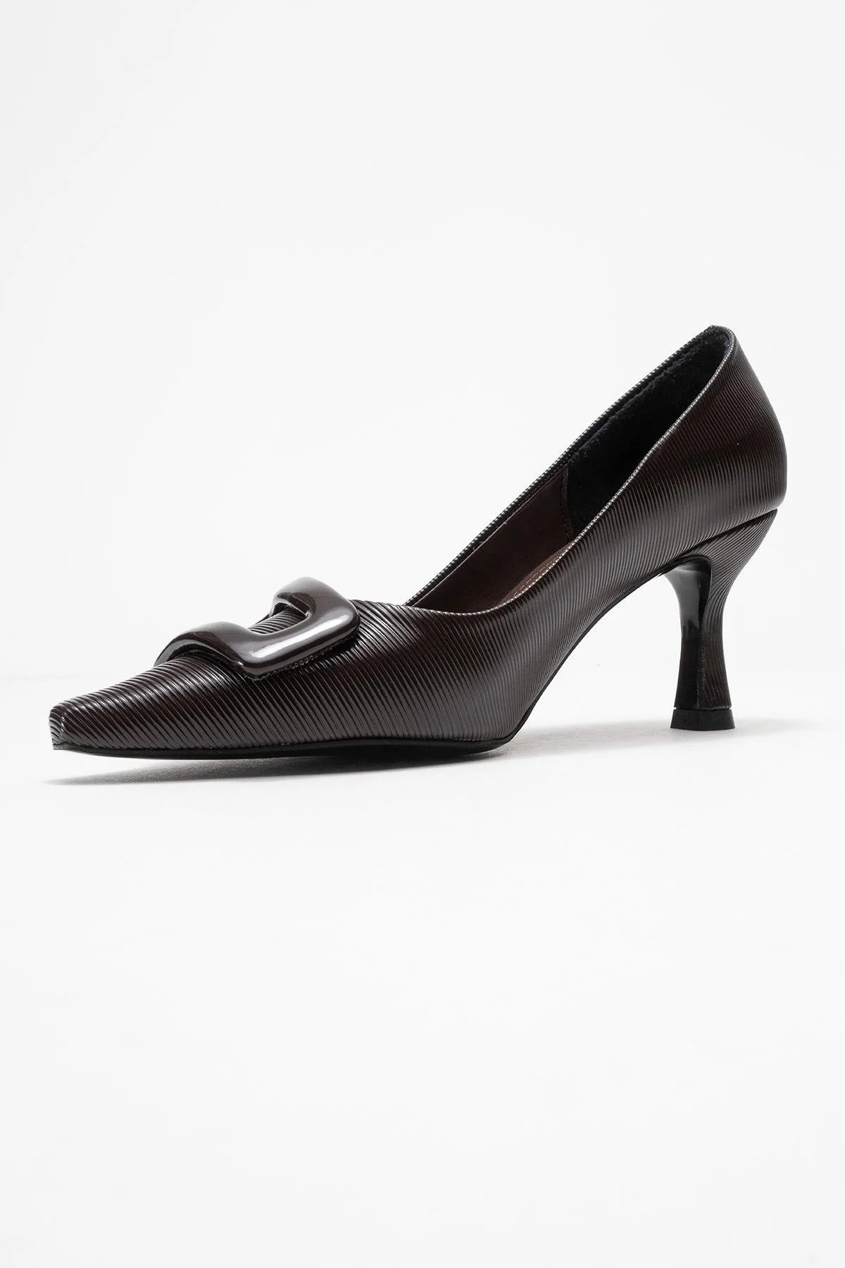 Astra - Brown Striped Buckle Heeled Pump (Women) - Image 4