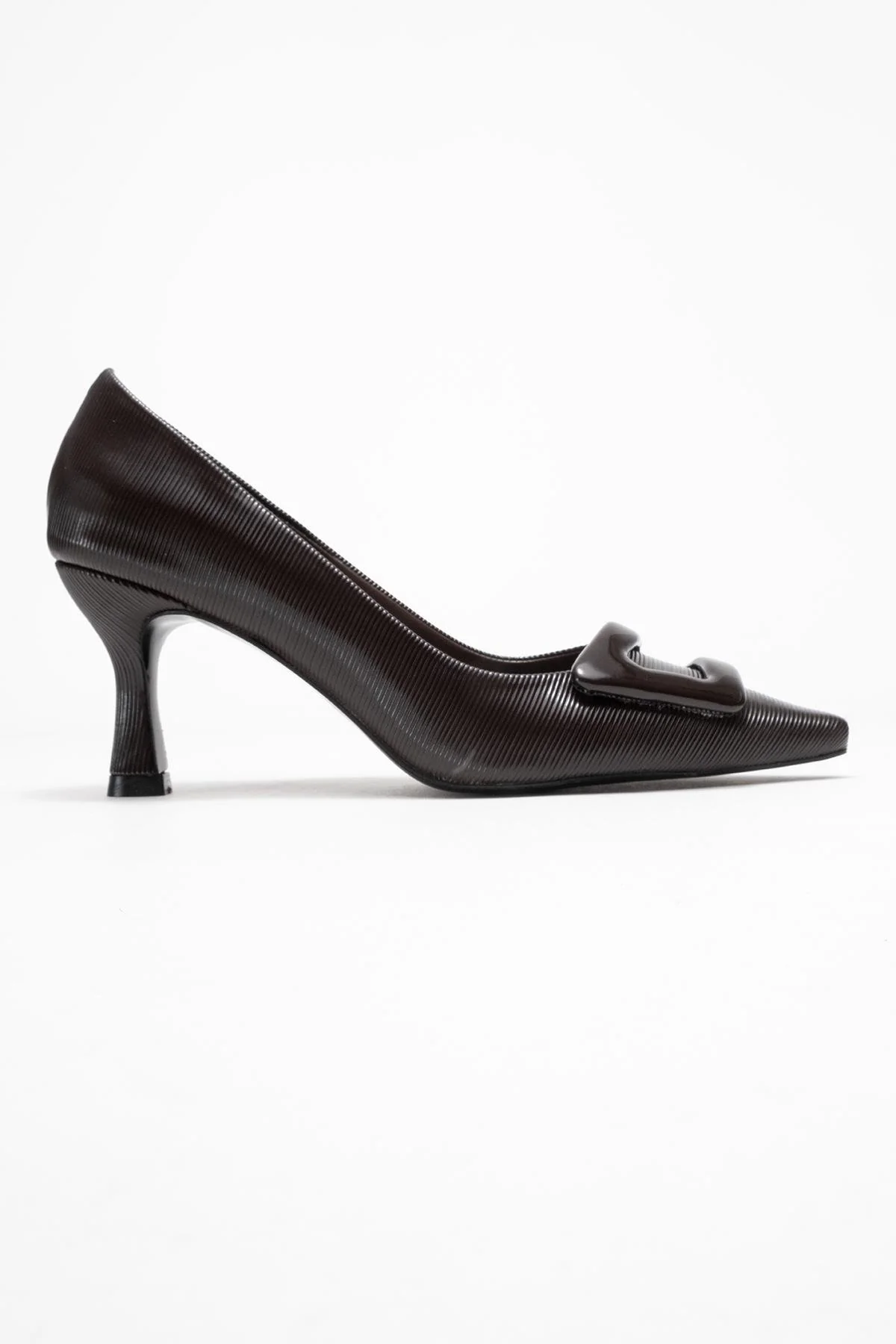Astra - Brown Striped Buckle Heeled Pump (Women) - Image 6