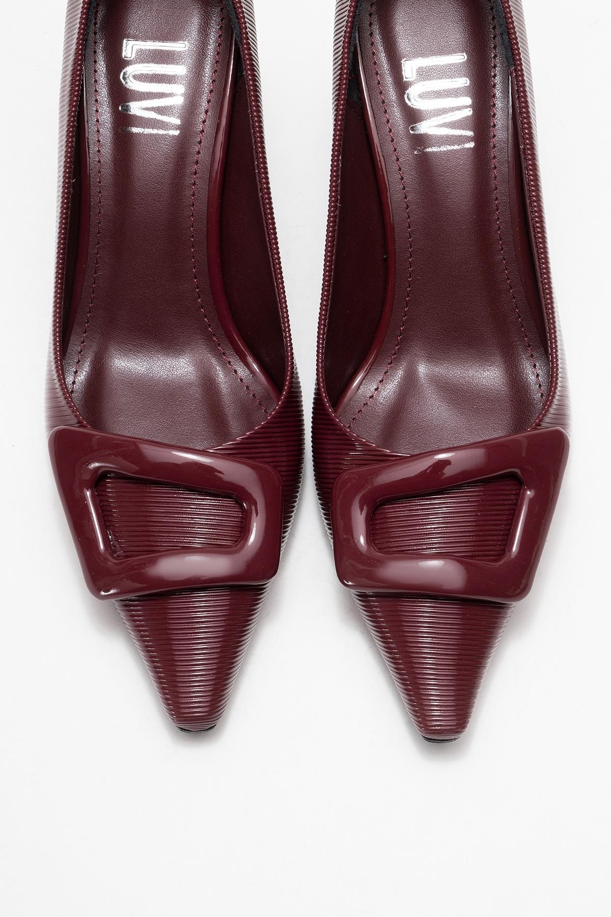 Astra - Burgundy Striped Buckle Heeled Pump (Women) - Image 2
