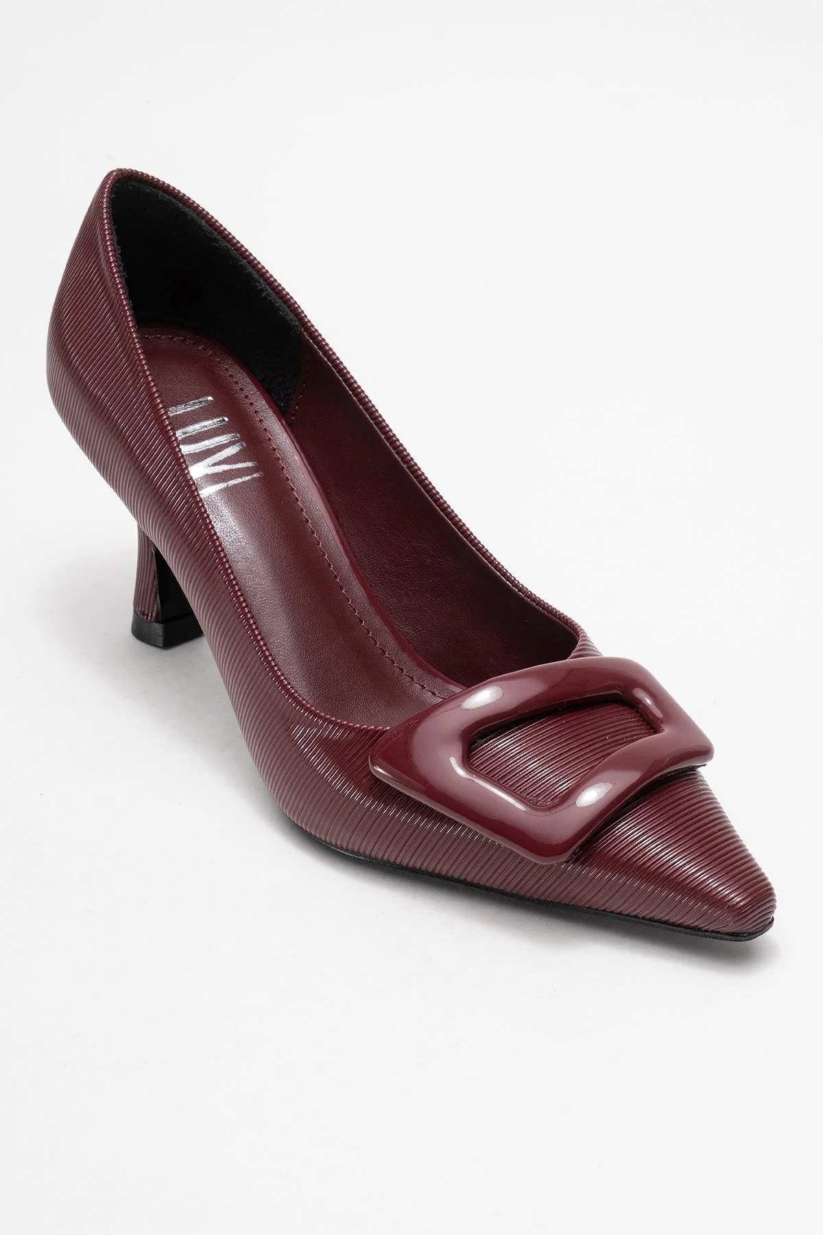 Astra - Burgundy Striped Buckle Heeled Pump (Women) - Image 3