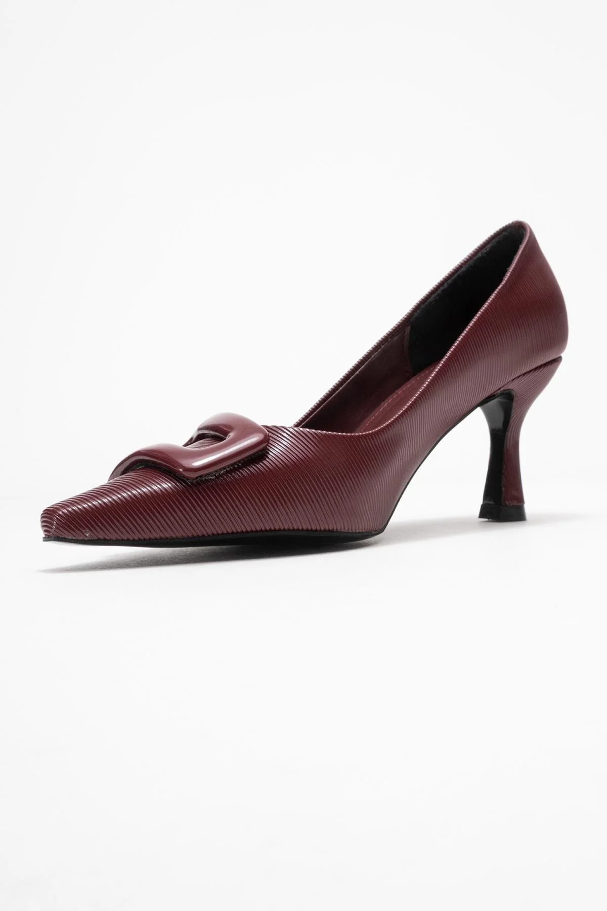 Astra - Burgundy Striped Buckle Heeled Pump (Women) - Image 4