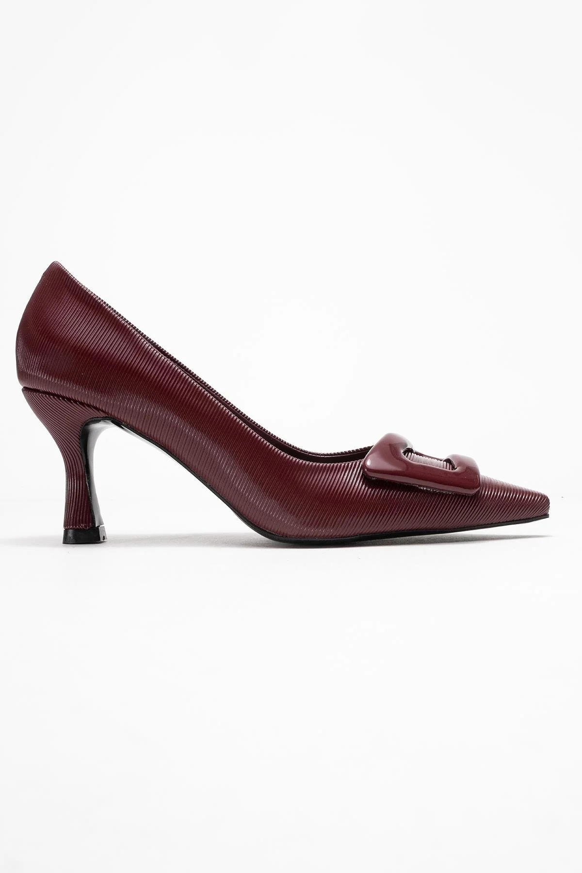 Astra - Burgundy Striped Buckle Heeled Pump (Women) - Image 6