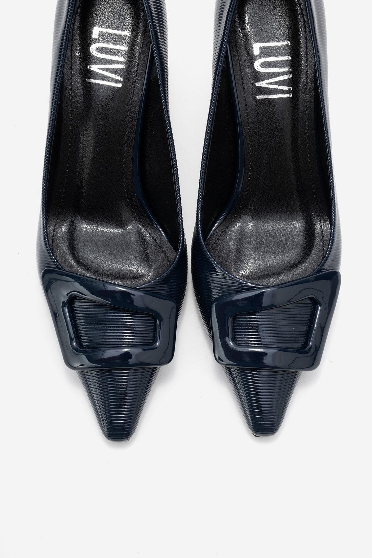 Astra - Navy Striped Buckle Pump (Women) - Image 2