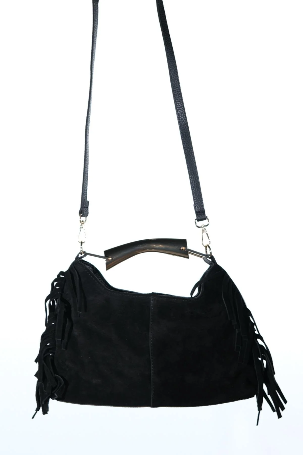 ASTREN - Black Genuine Suede Leather Fringe Shoulder Bag (Women) - Image 3