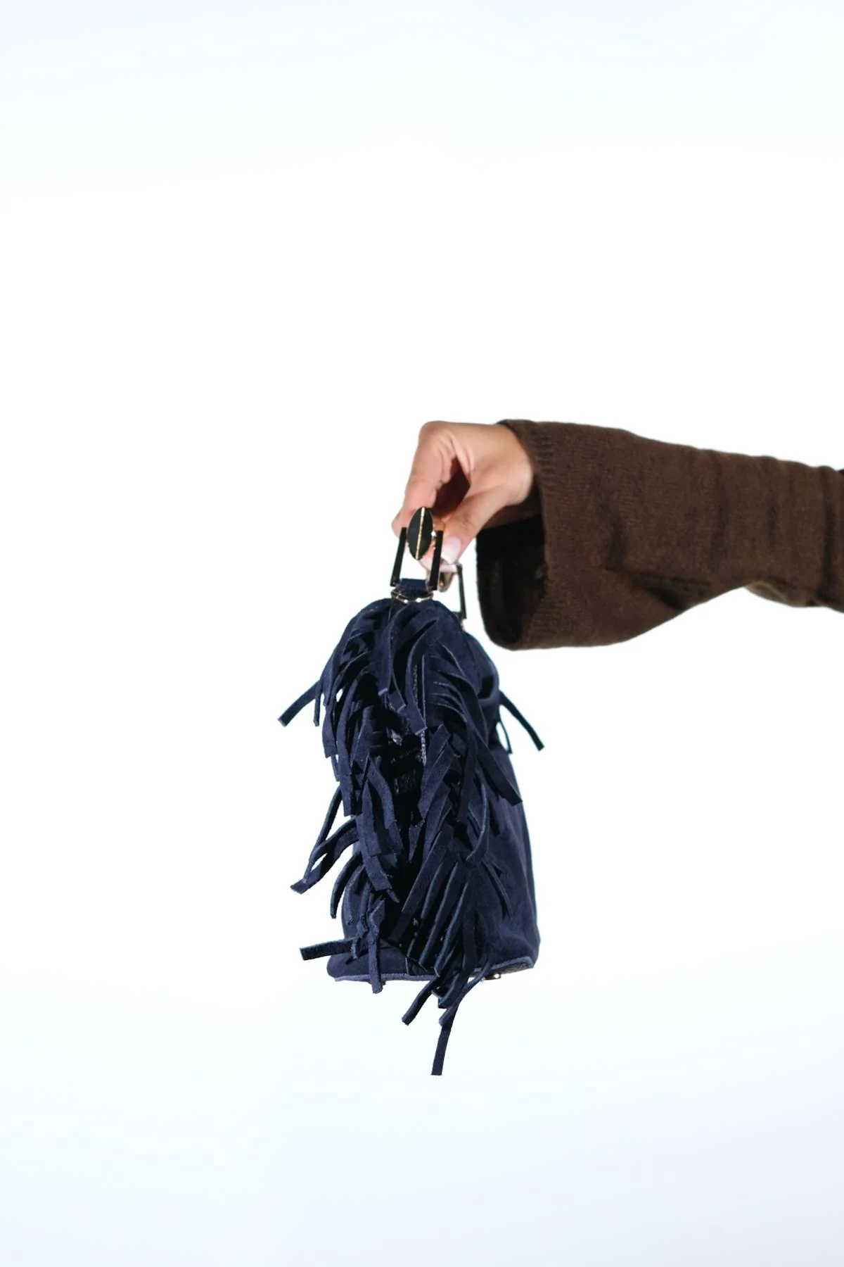 ASTREN - Navy Genuine Suede Leather Fringe Shoulder Bag (Women) - Image 4