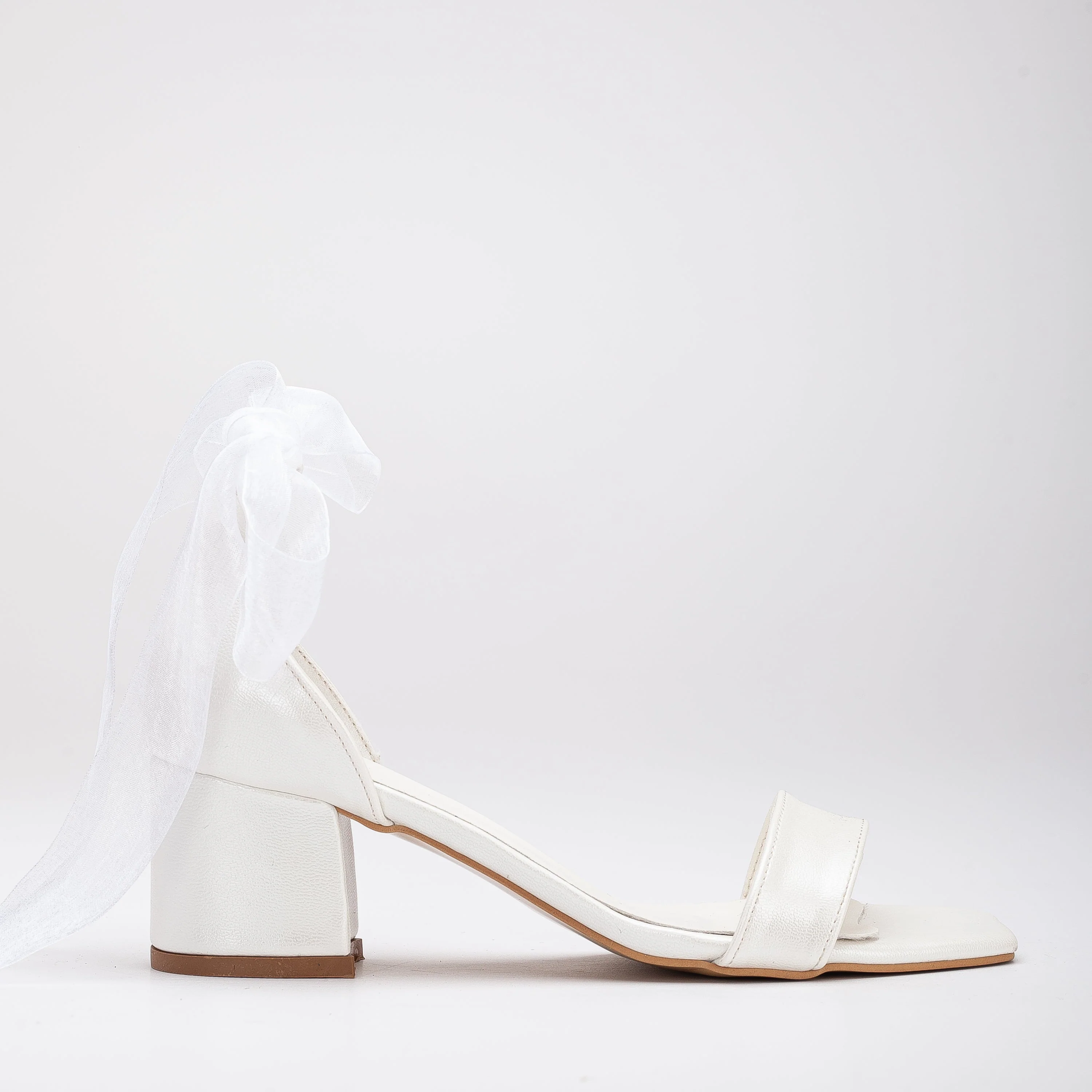 Athena - Ivory Block Heels with Ribbon