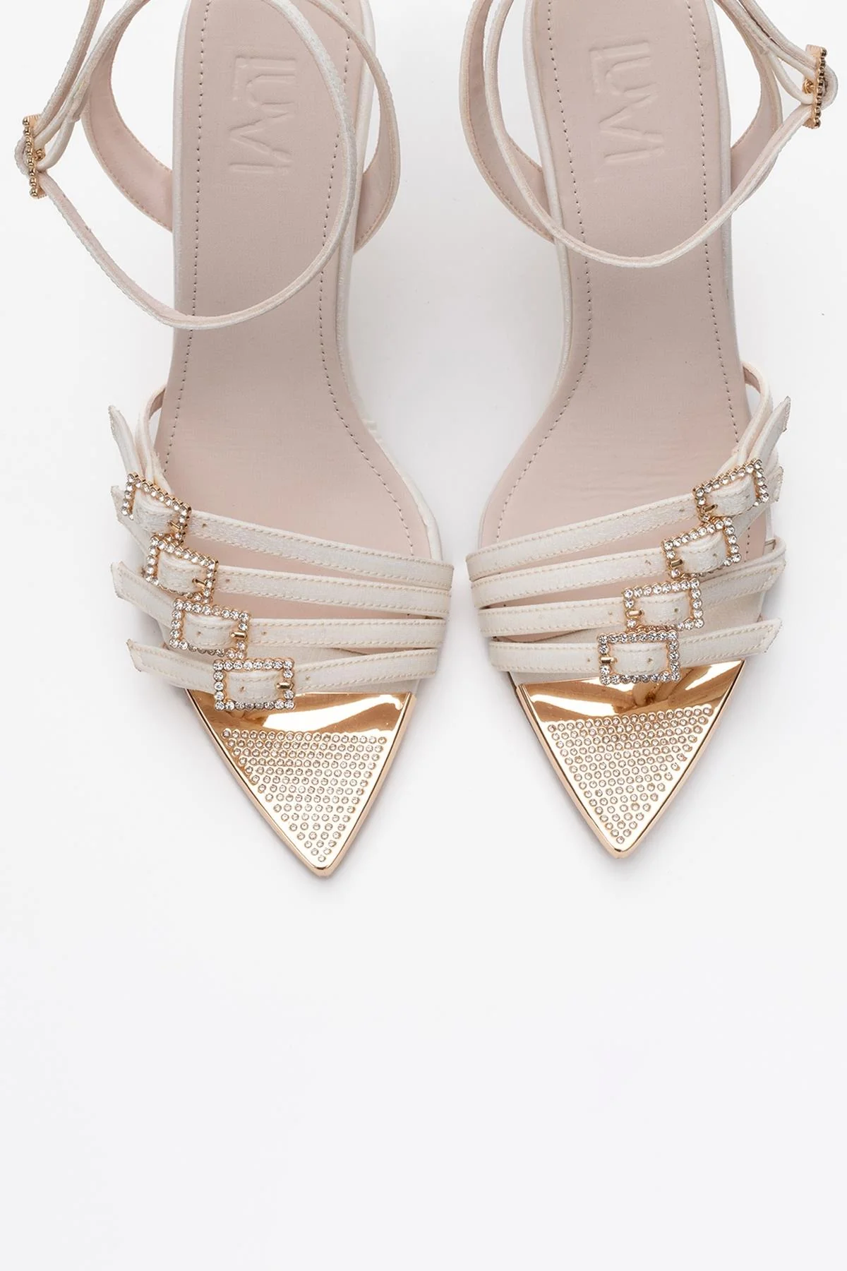 Auro - Beige Satin Jeweled Buckle Heeled Shoe (Women) - Image 2