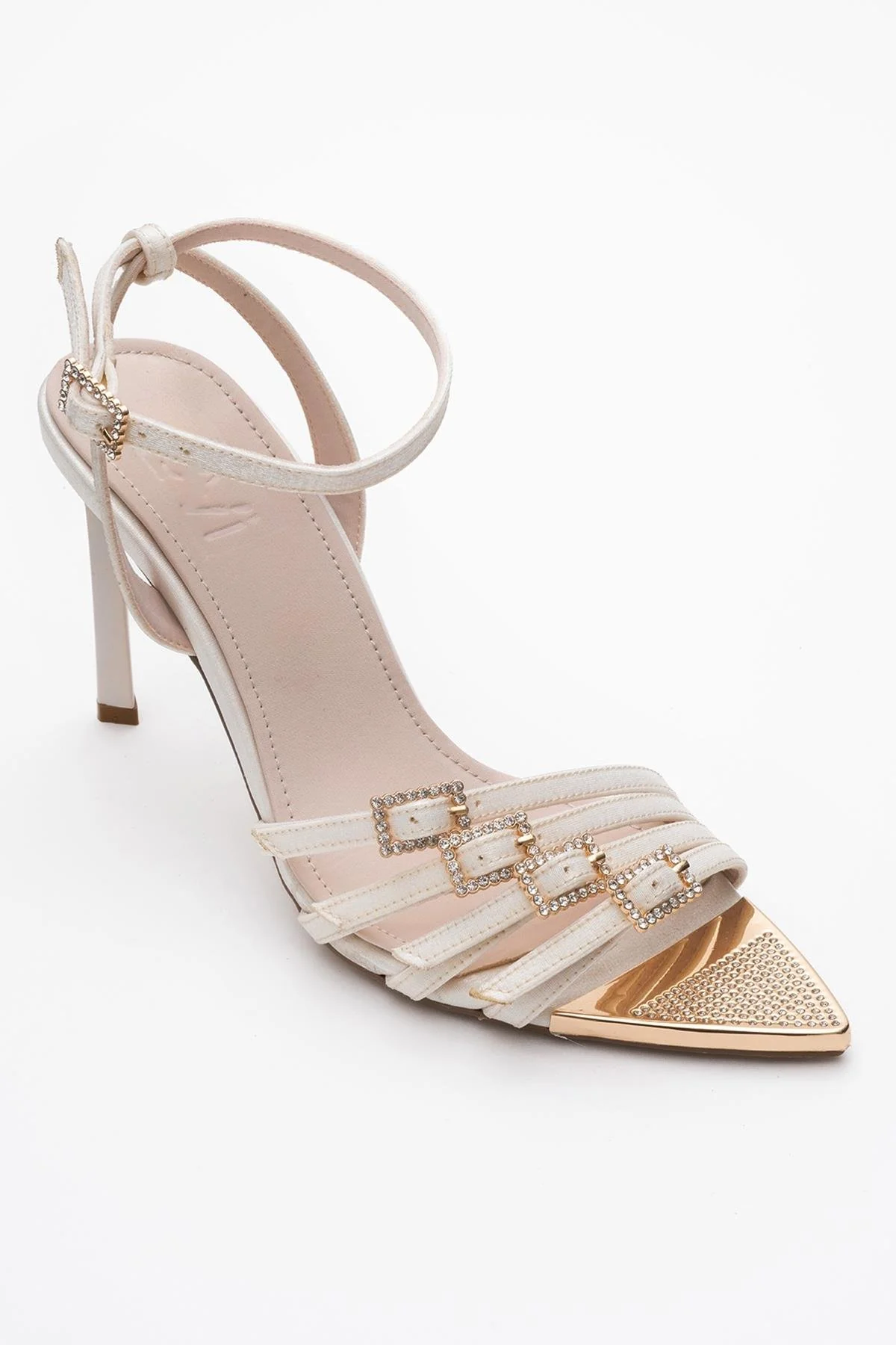 Auro - Beige Satin Jeweled Buckle Heeled Shoe (Women) - Image 3