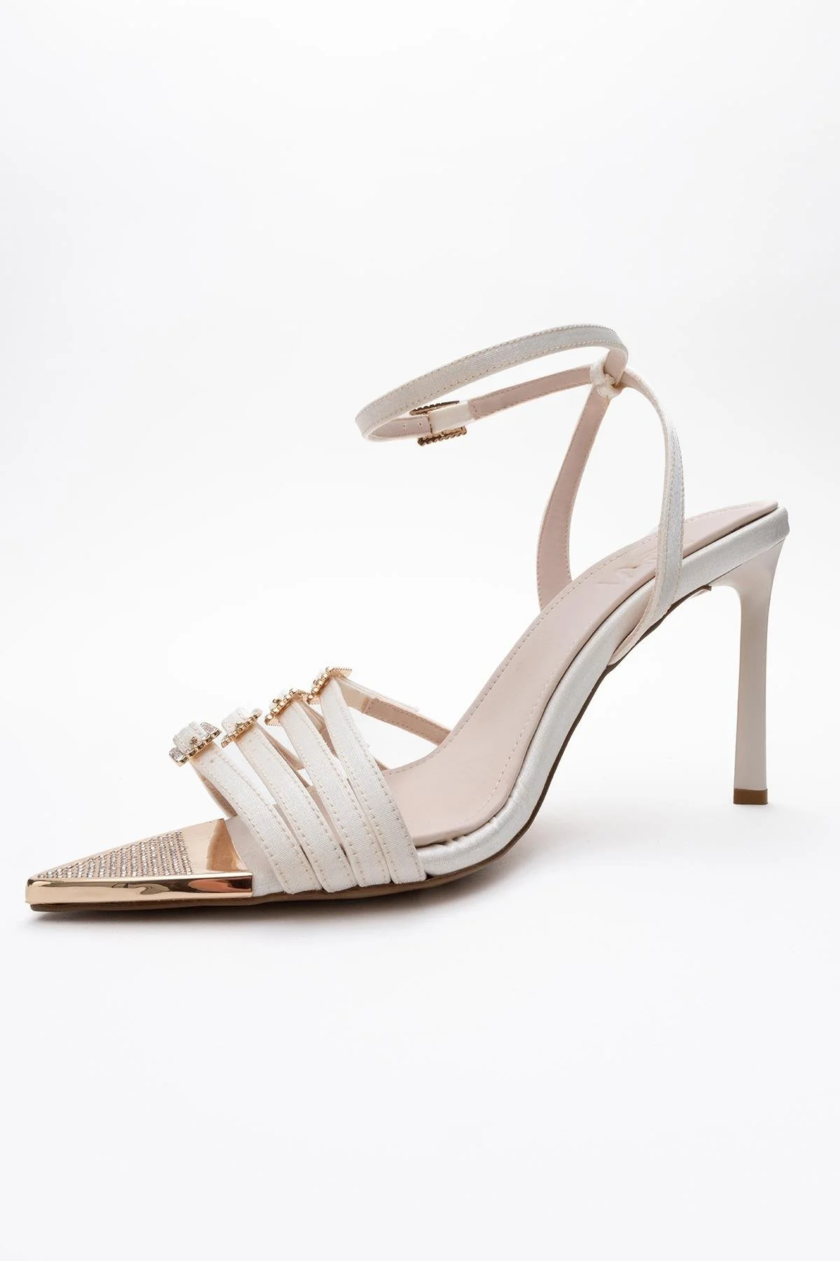 Auro - Beige Satin Jeweled Buckle Heeled Shoe (Women) - Image 4