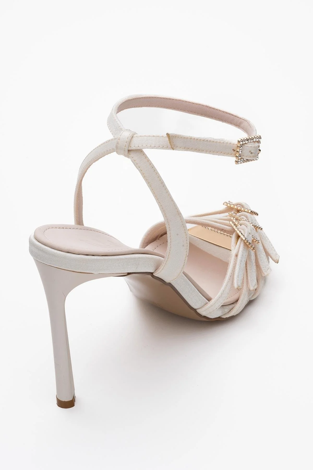 Auro - Beige Satin Jeweled Buckle Heeled Shoe (Women) - Image 5