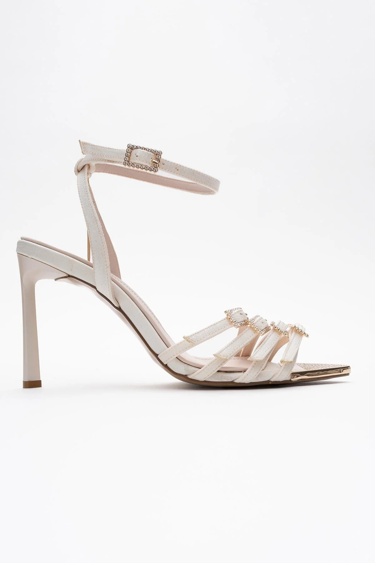 Auro - Beige Satin Jeweled Buckle Heeled Shoe (Women) - Image 6