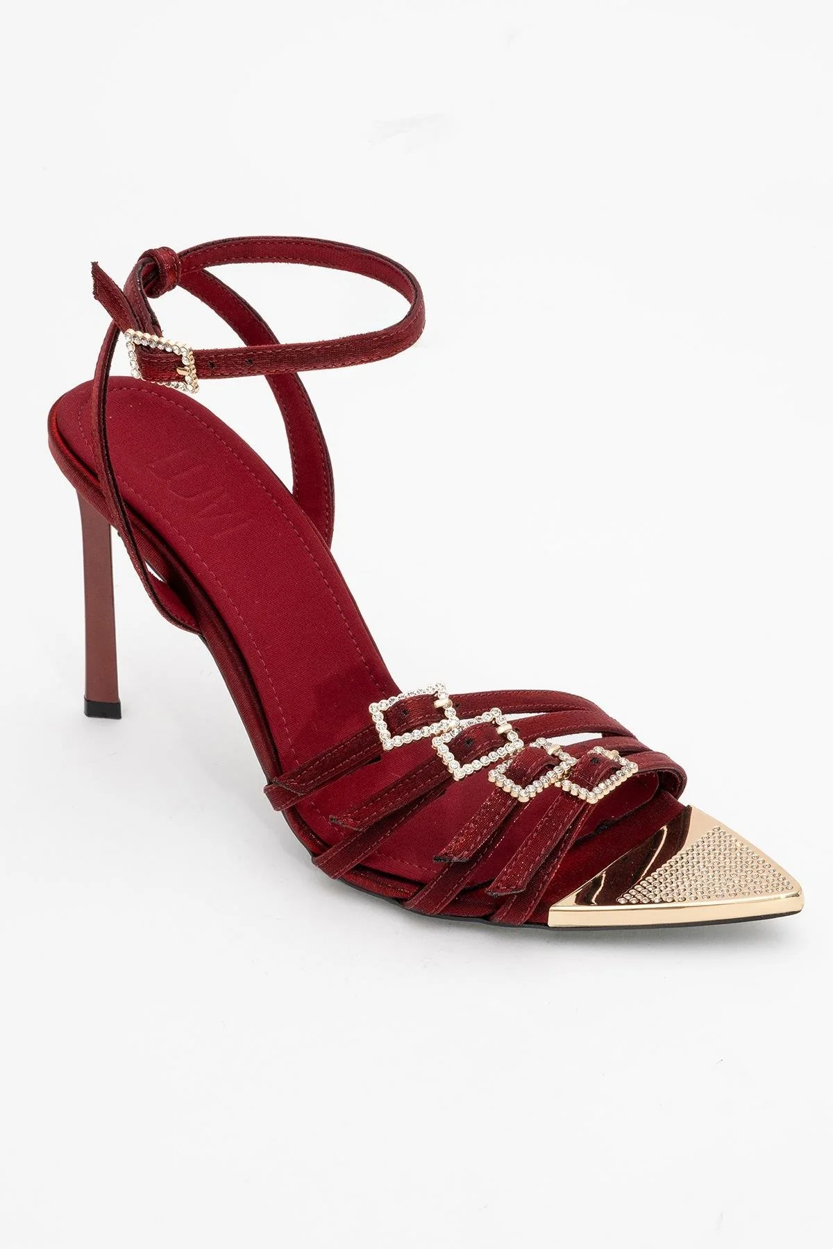Auro - Burgundy Satin Embellished Buckled High Heel Pump (Women) - Image 3
