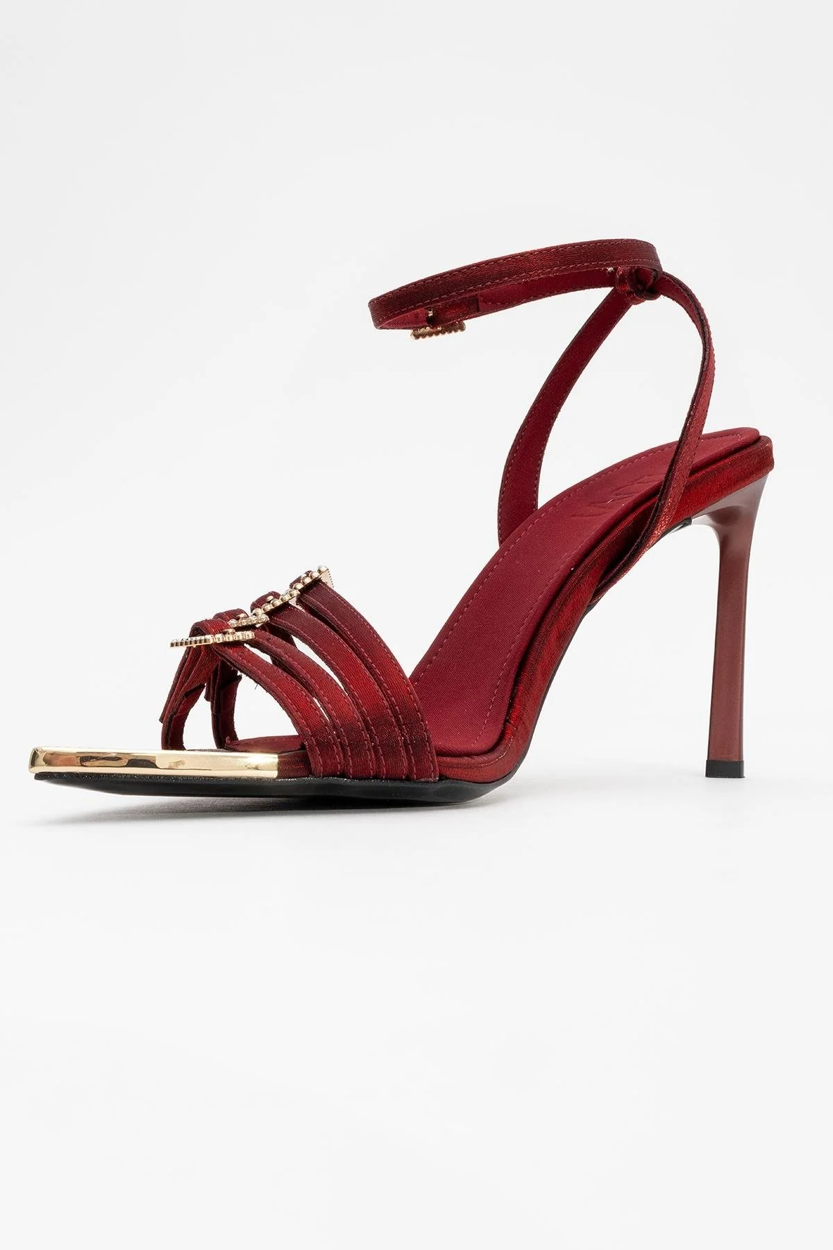 Auro - Burgundy Satin Embellished Buckled High Heel Pump (Women) - Image 4