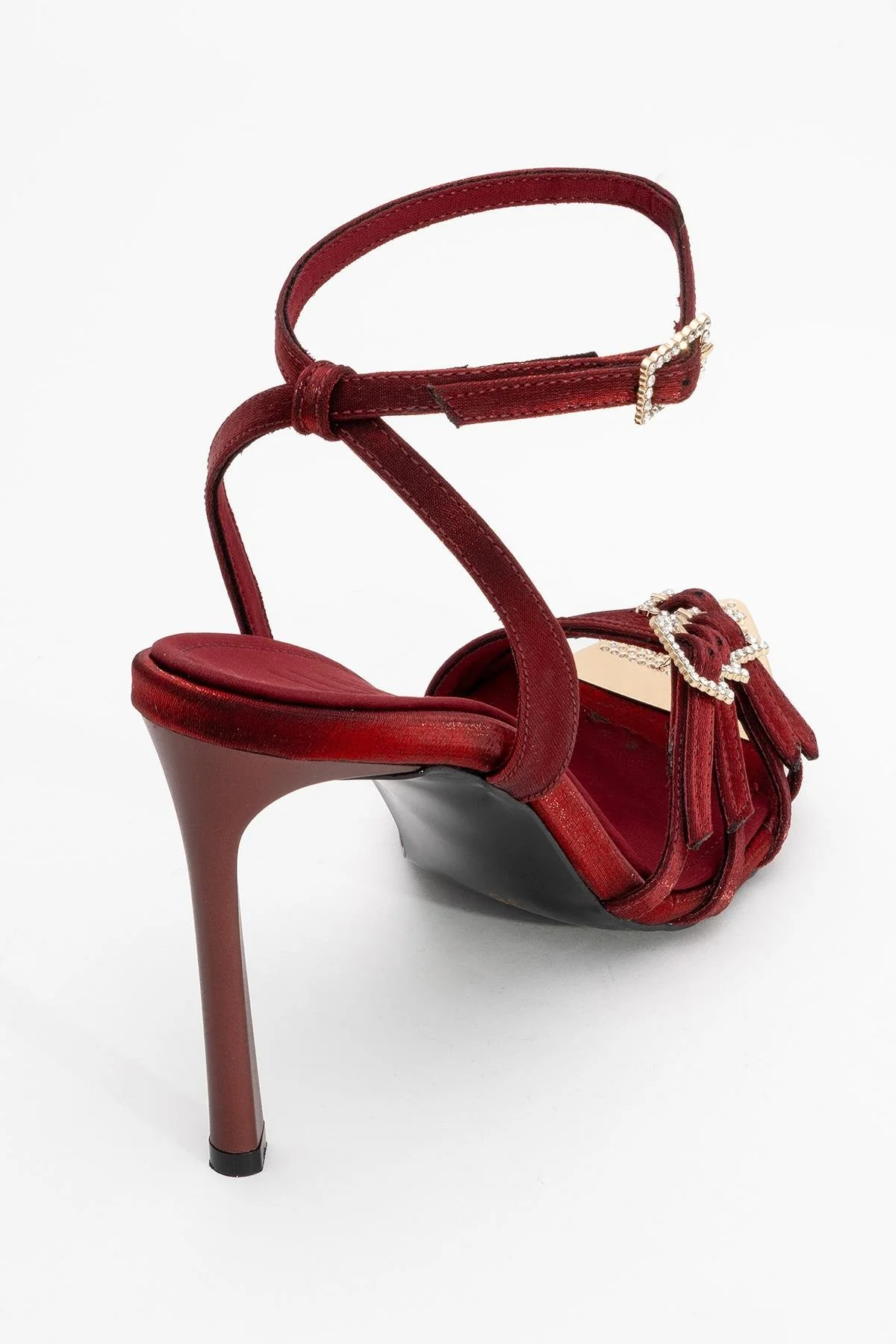 Auro - Burgundy Satin Embellished Buckled High Heel Pump (Women) - Image 5