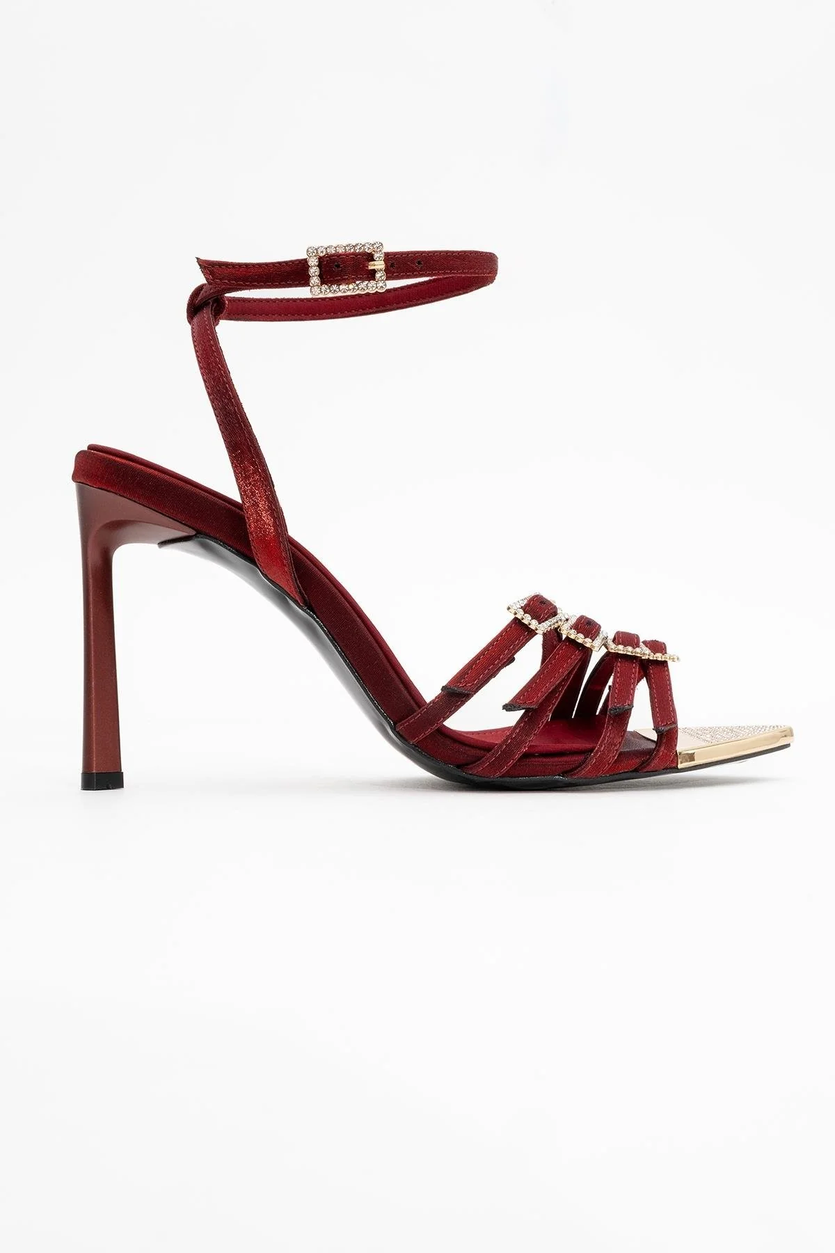 Auro - Burgundy Satin Embellished Buckled High Heel Pump (Women) - Image 6
