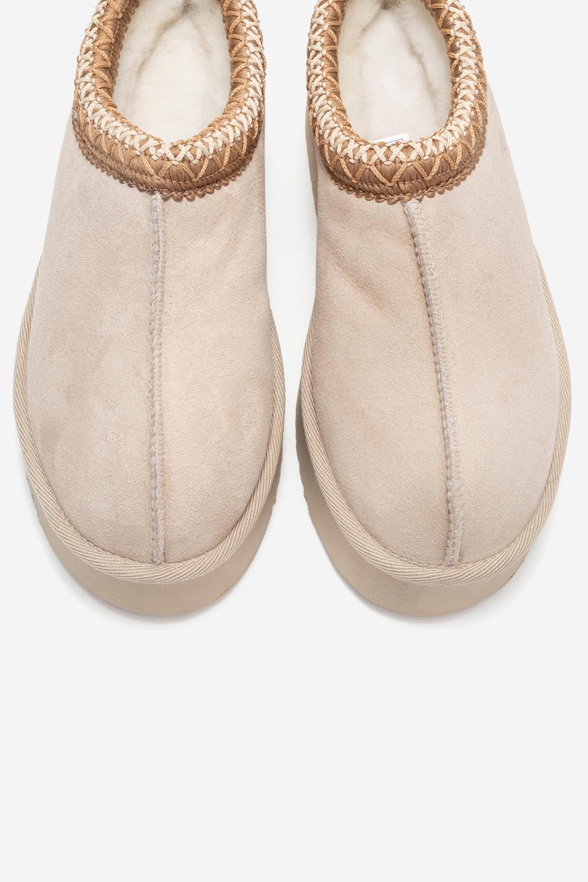 Avelia - Beige Suede Genuine Leather Thick-Soled Winter Slipper (Women) - Image 2