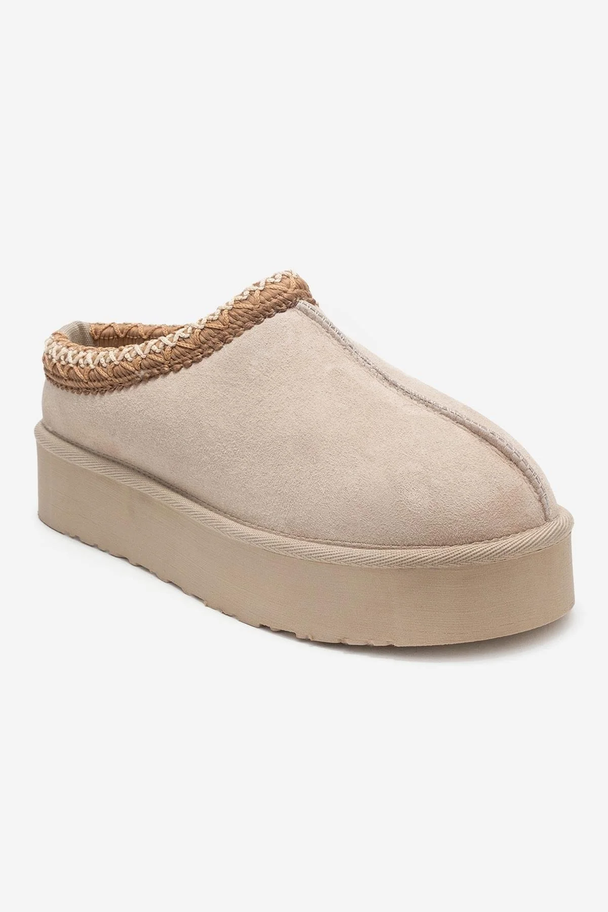 Avelia - Beige Suede Genuine Leather Thick-Soled Winter Slipper (Women) - Image 3