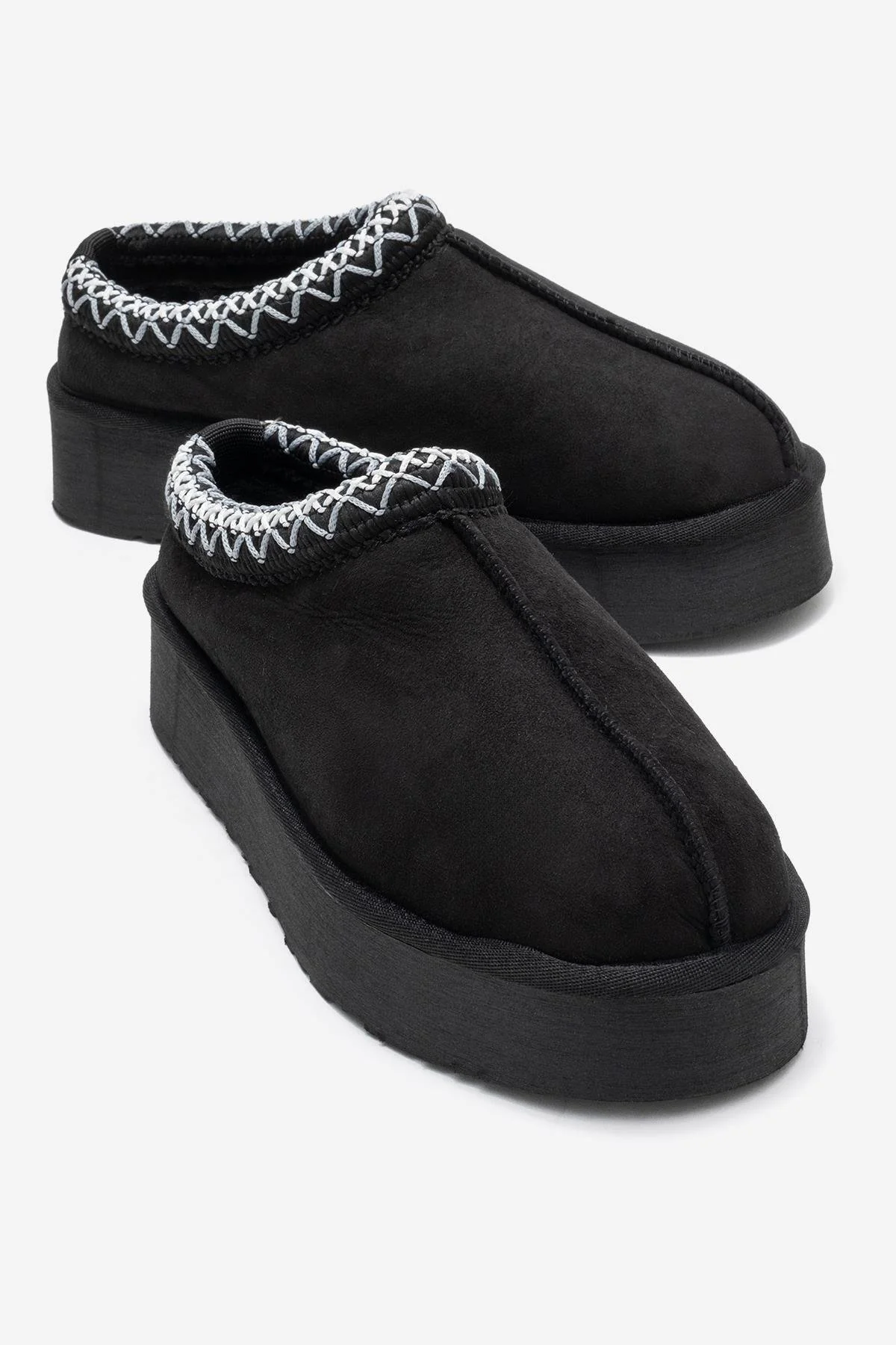 Avelia - Black Suede Genuine Leather Thick-Soled Winter Slipper (Women)