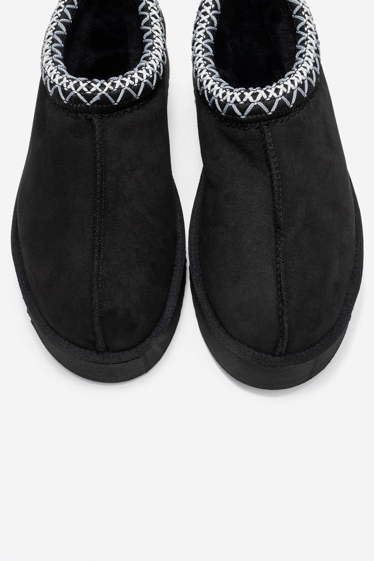 Avelia - Black Suede Genuine Leather Thick-Soled Winter Slipper (Women) - Image 2