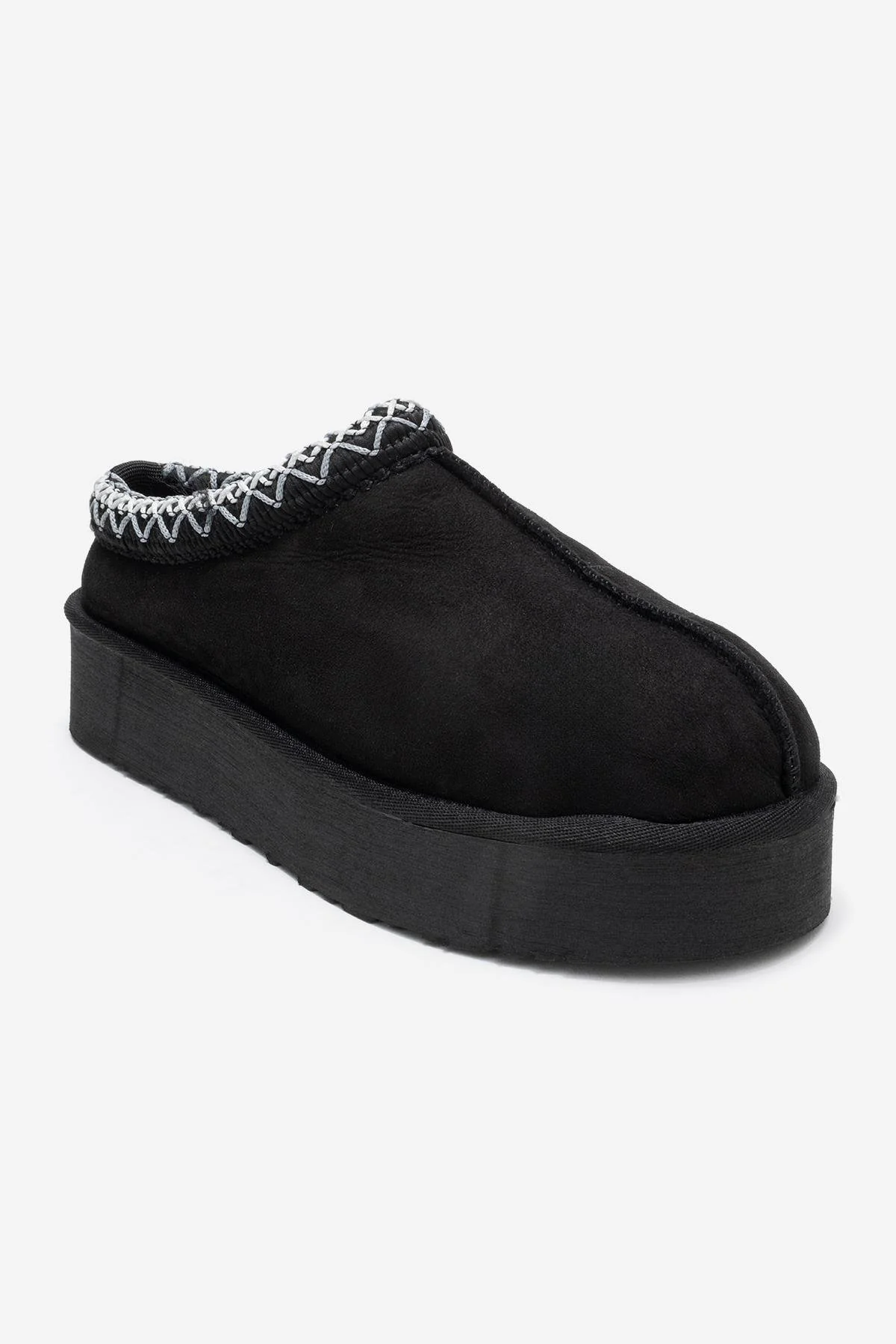 Avelia - Black Suede Genuine Leather Thick-Soled Winter Slipper (Women) - Image 3