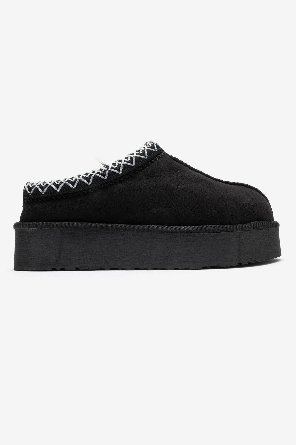 Avelia - Black Suede Genuine Leather Thick-Soled Winter Slipper (Women) - Image 6