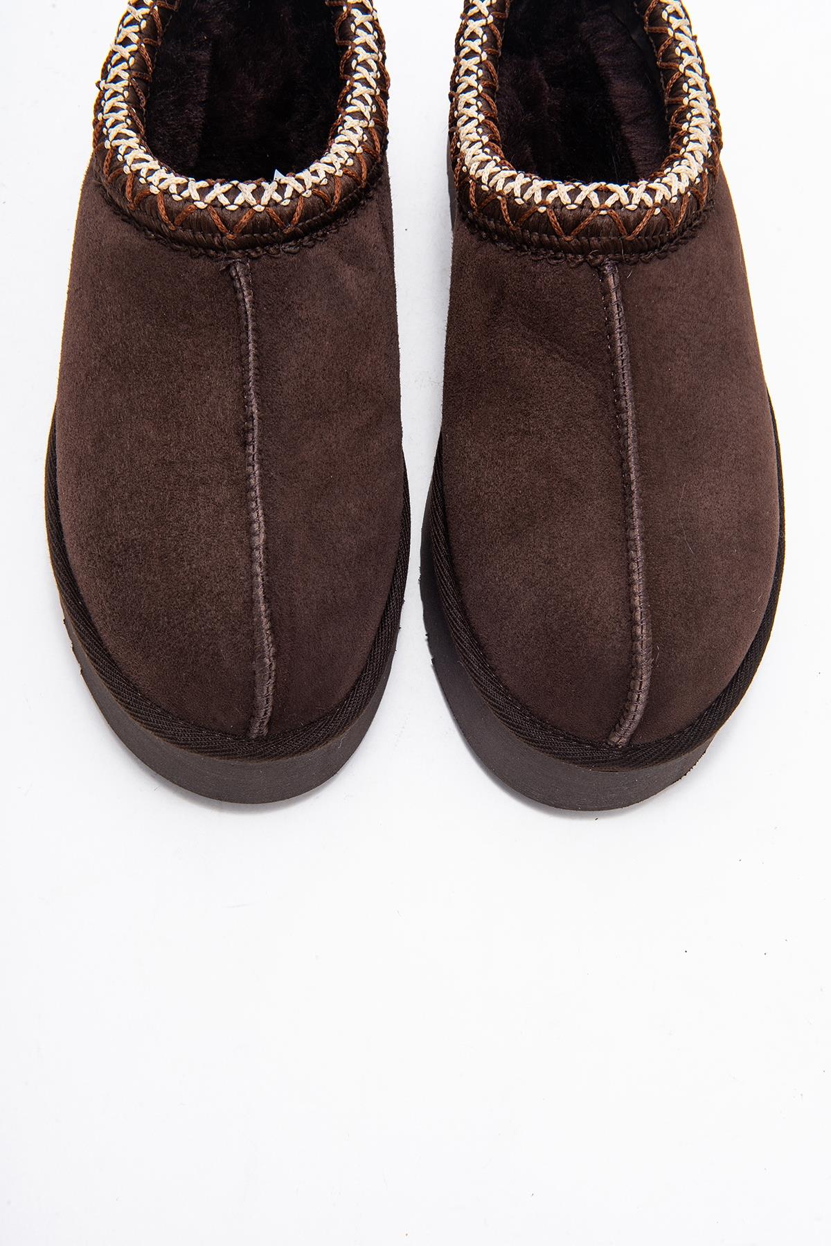 Avelia - Brown Suede Genuine Leather Thick-Soled Winter Slipper (Women) - Image 2