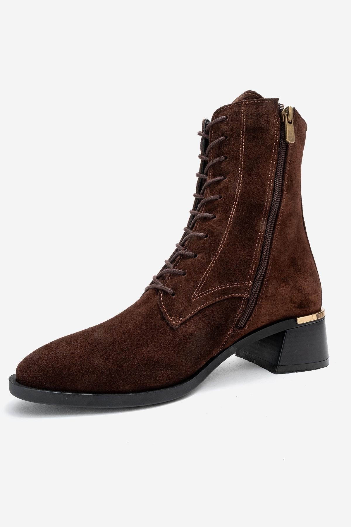 Avia - Brown Suede Genuine Leather Block Heel Ankle Boot (Women) - Image 4