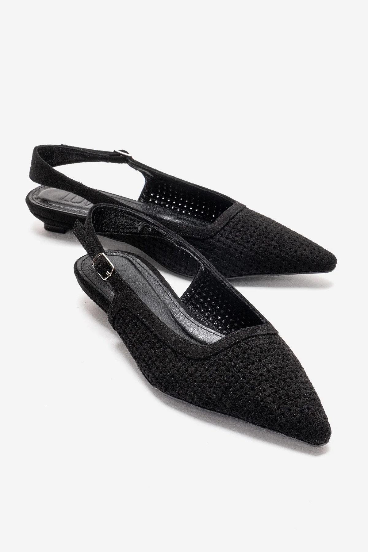 AVIVA - Black Genuine Leather Pointed Toe Low Block Heel Pump (Women)