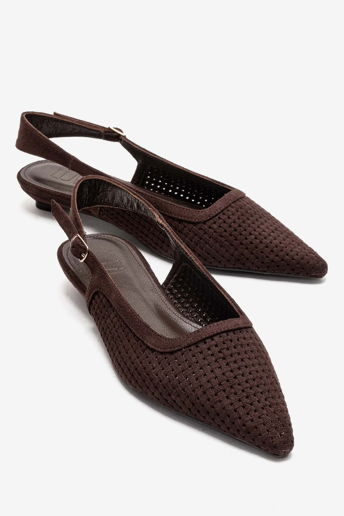AVIVA - Brown Genuine Leather Pointed Toe Low Block Heel Pump (Women)