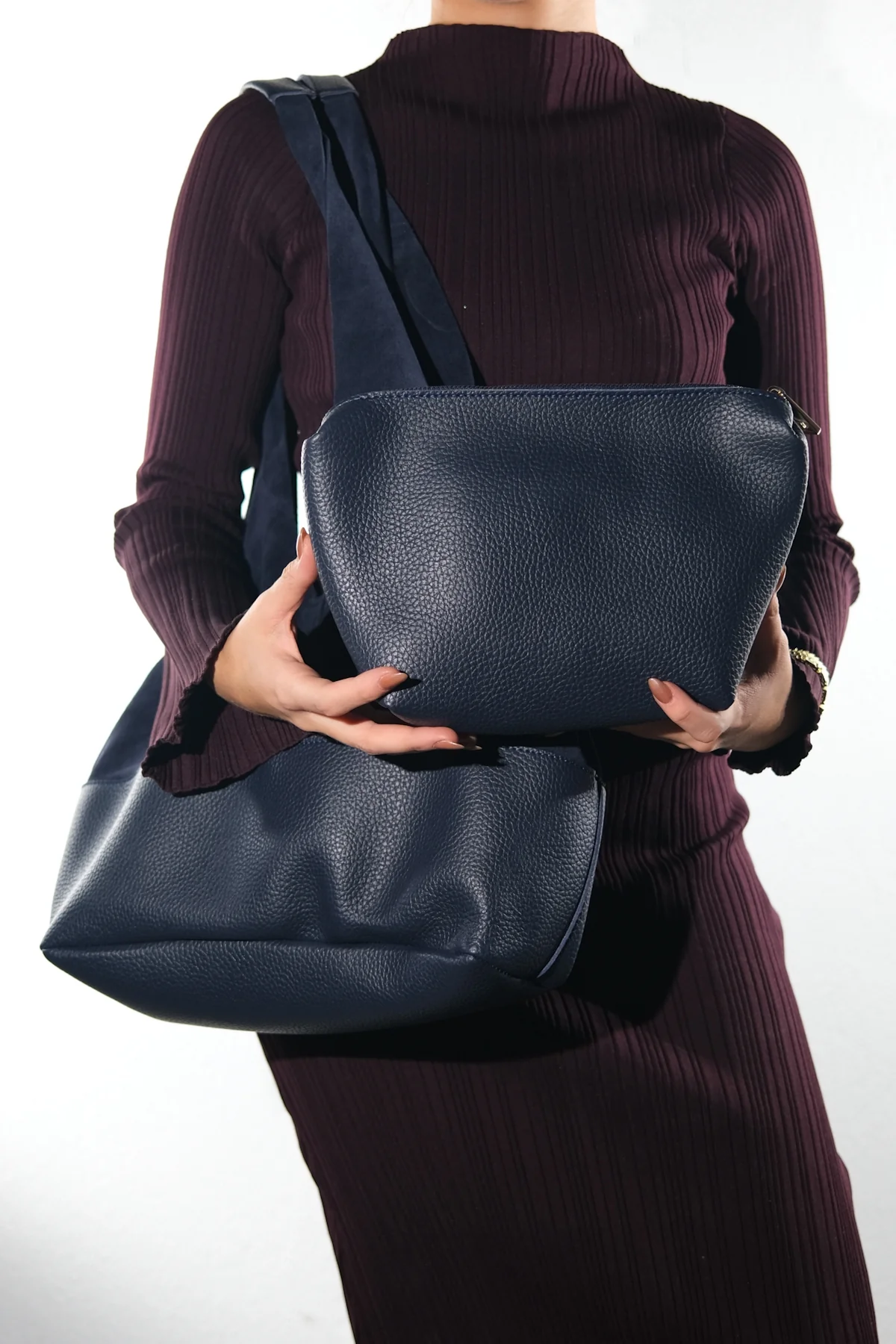 AVOS - Navy Genuine Leather Shoulder Bag (Women) - Image 3