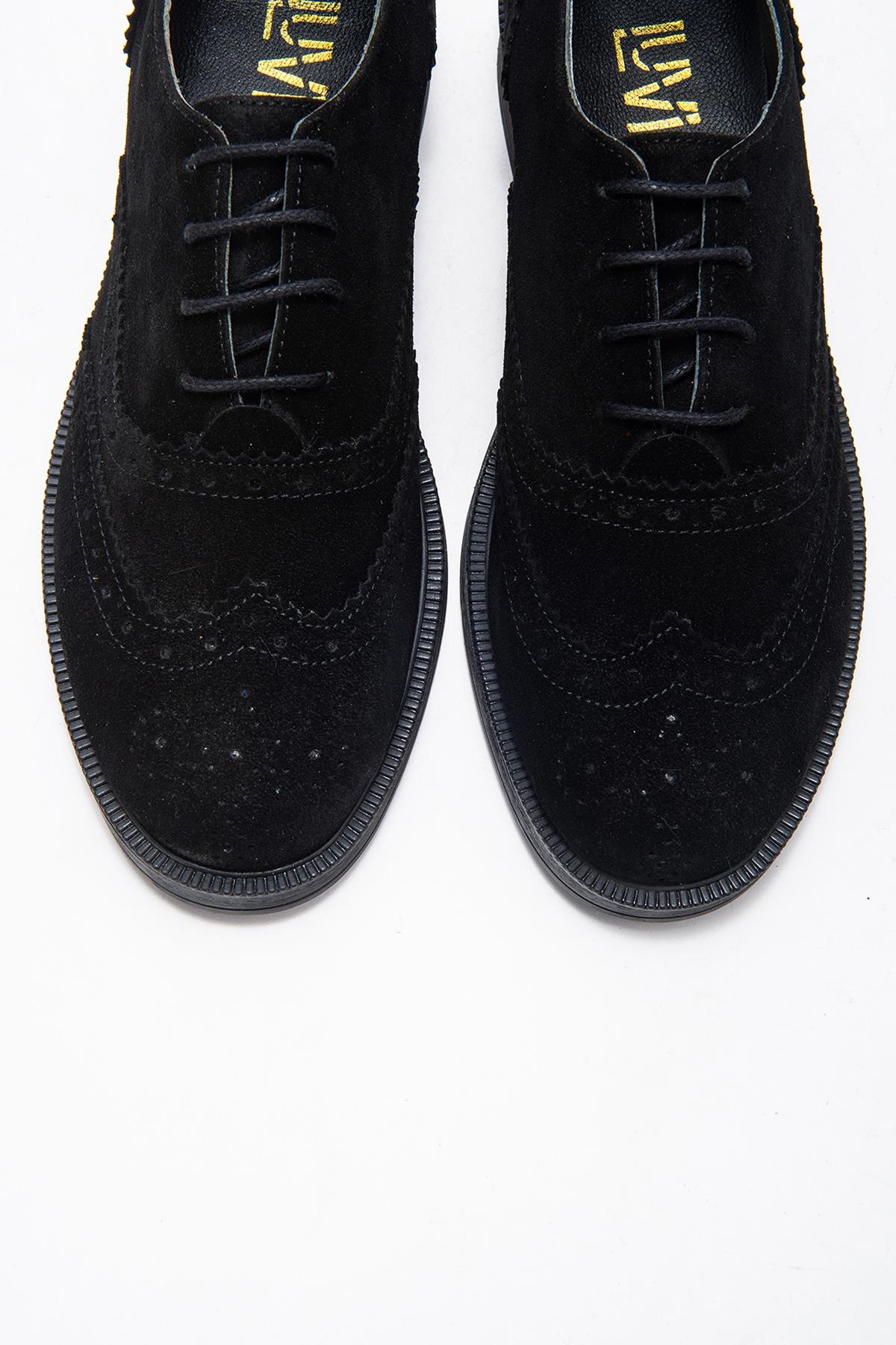 Avra - Black Suede Genuine Leather Oxford Shoe (Women) - Image 2
