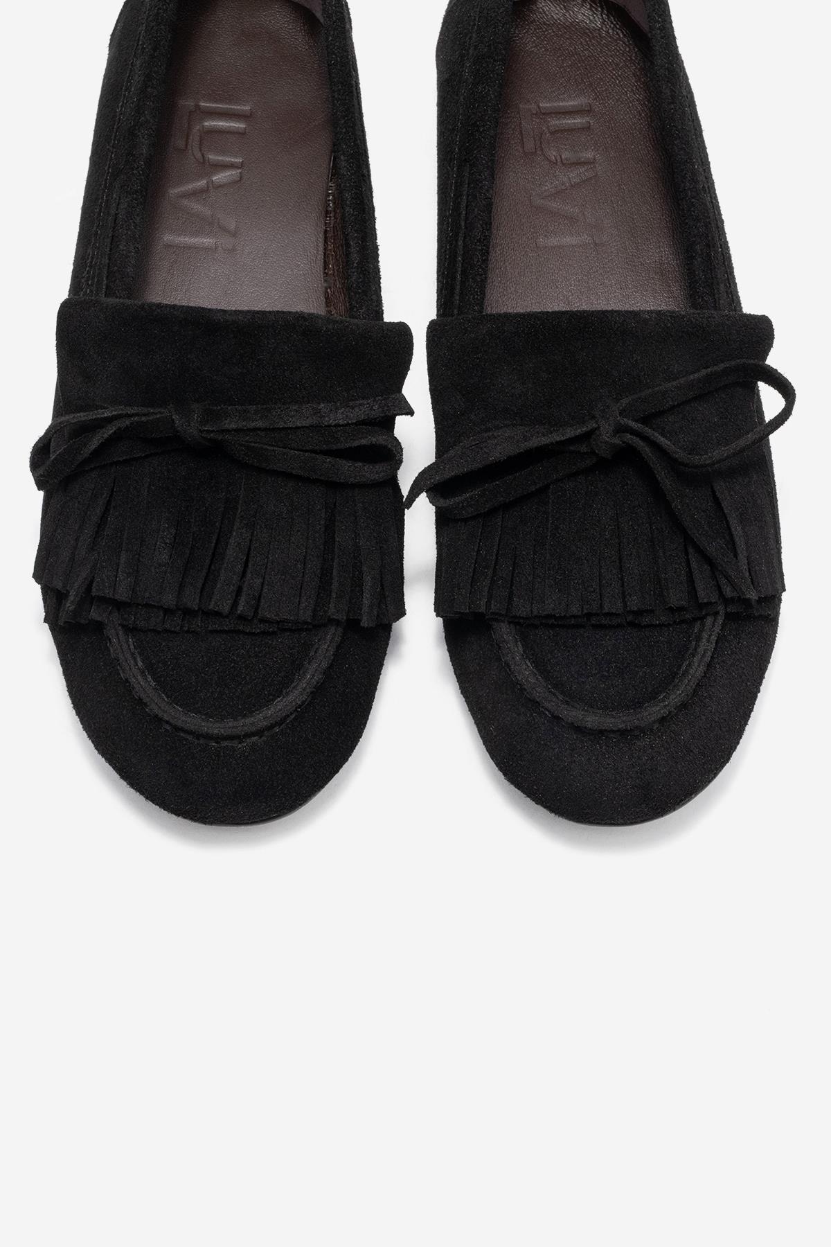 Axeli - Black Suede Genuine Leather Bow Tassel Loafer (Women) - Image 2