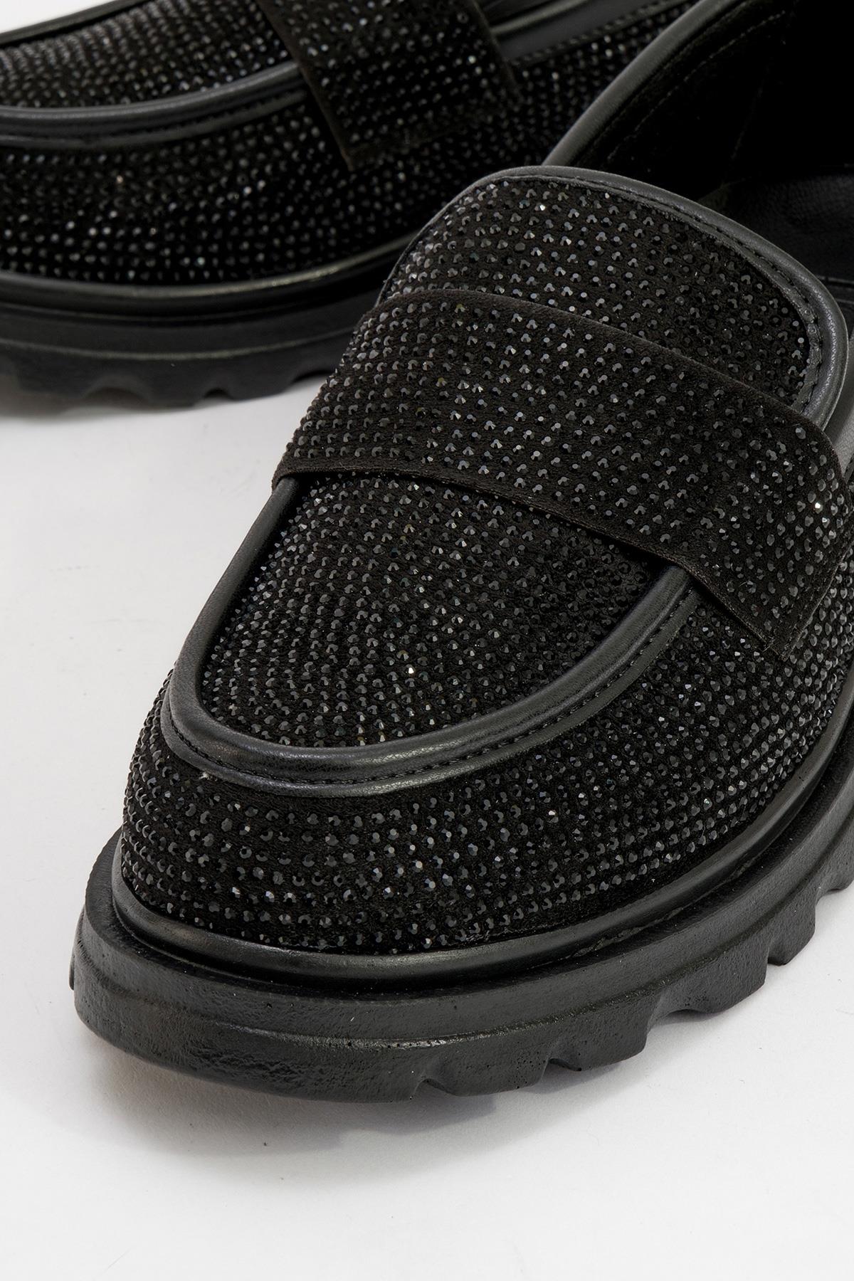 Babel Black Stone Embellished Suede Loafer (Women) - Image 3