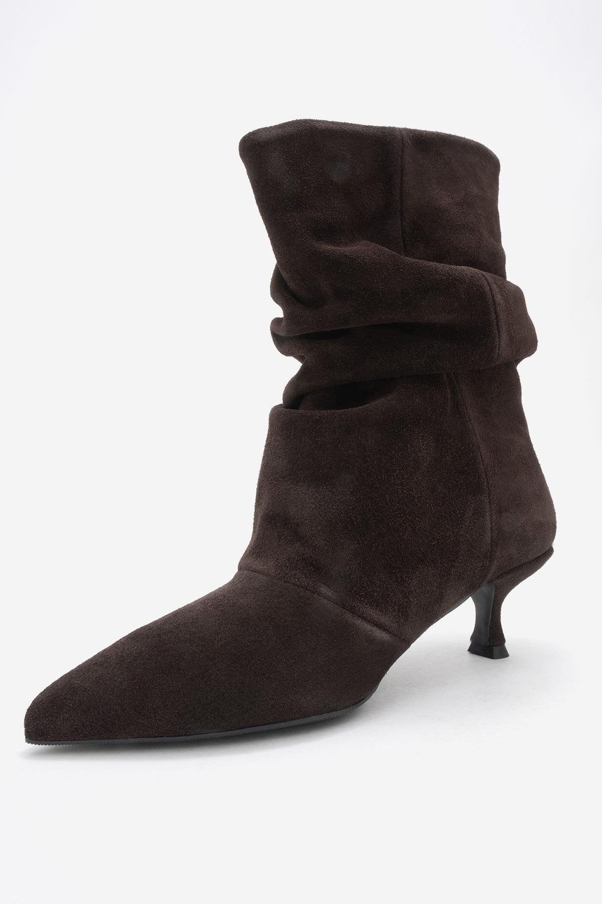 Balei - Brown Suede Genuine Leather Short Heel Boot (Women) - Image 4