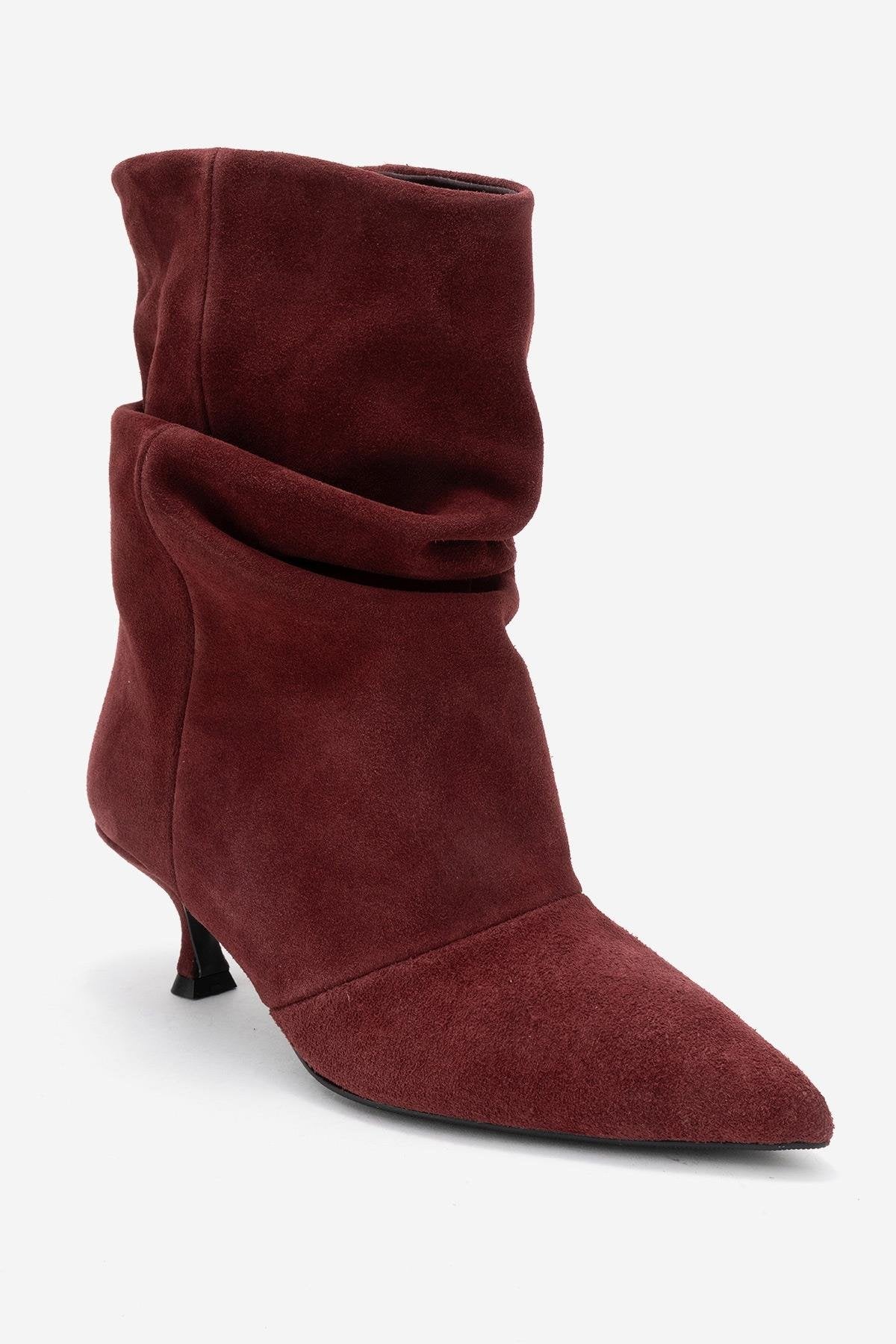 Balei - Burgundy Suede Genuine Leather Short Heel Boot (Women) - Image 3