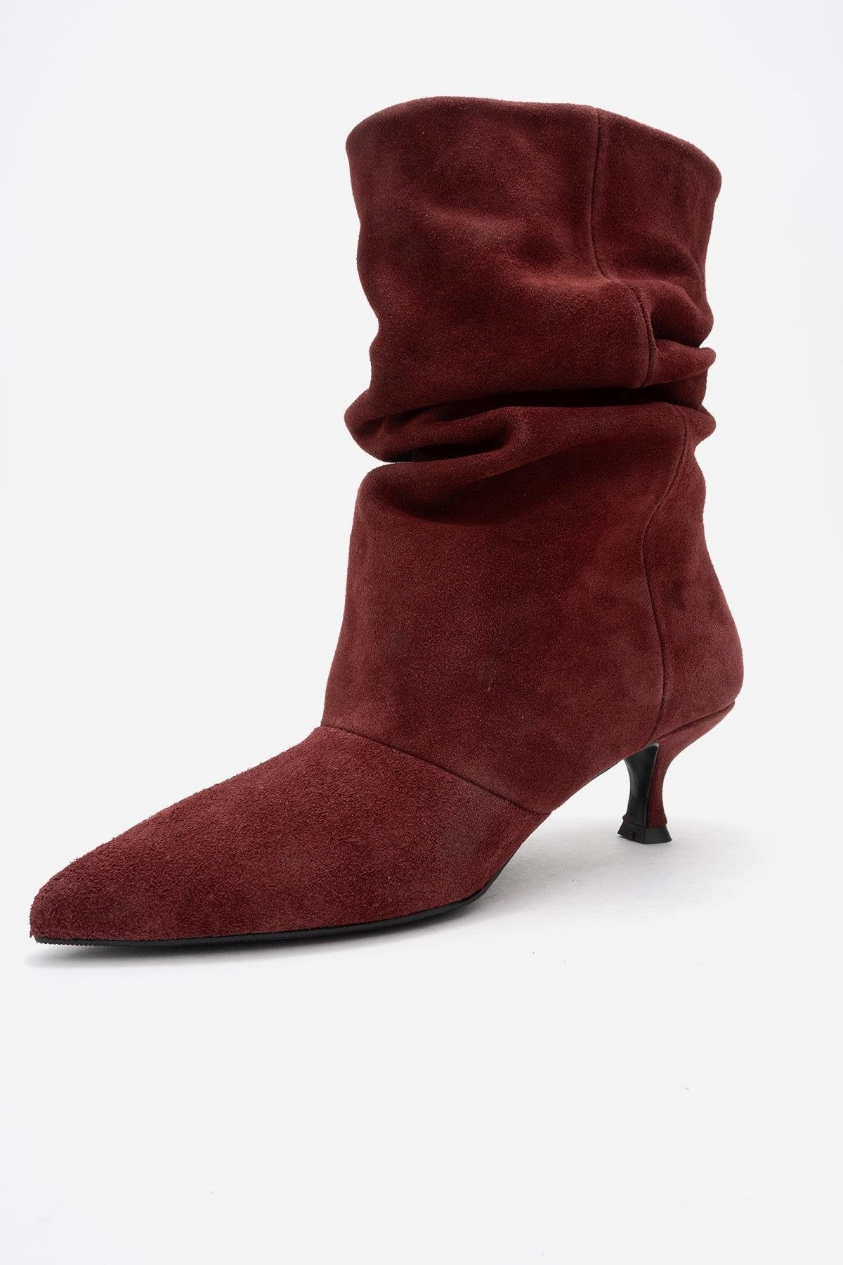 Balei - Burgundy Suede Genuine Leather Short Heel Boot (Women) - Image 4