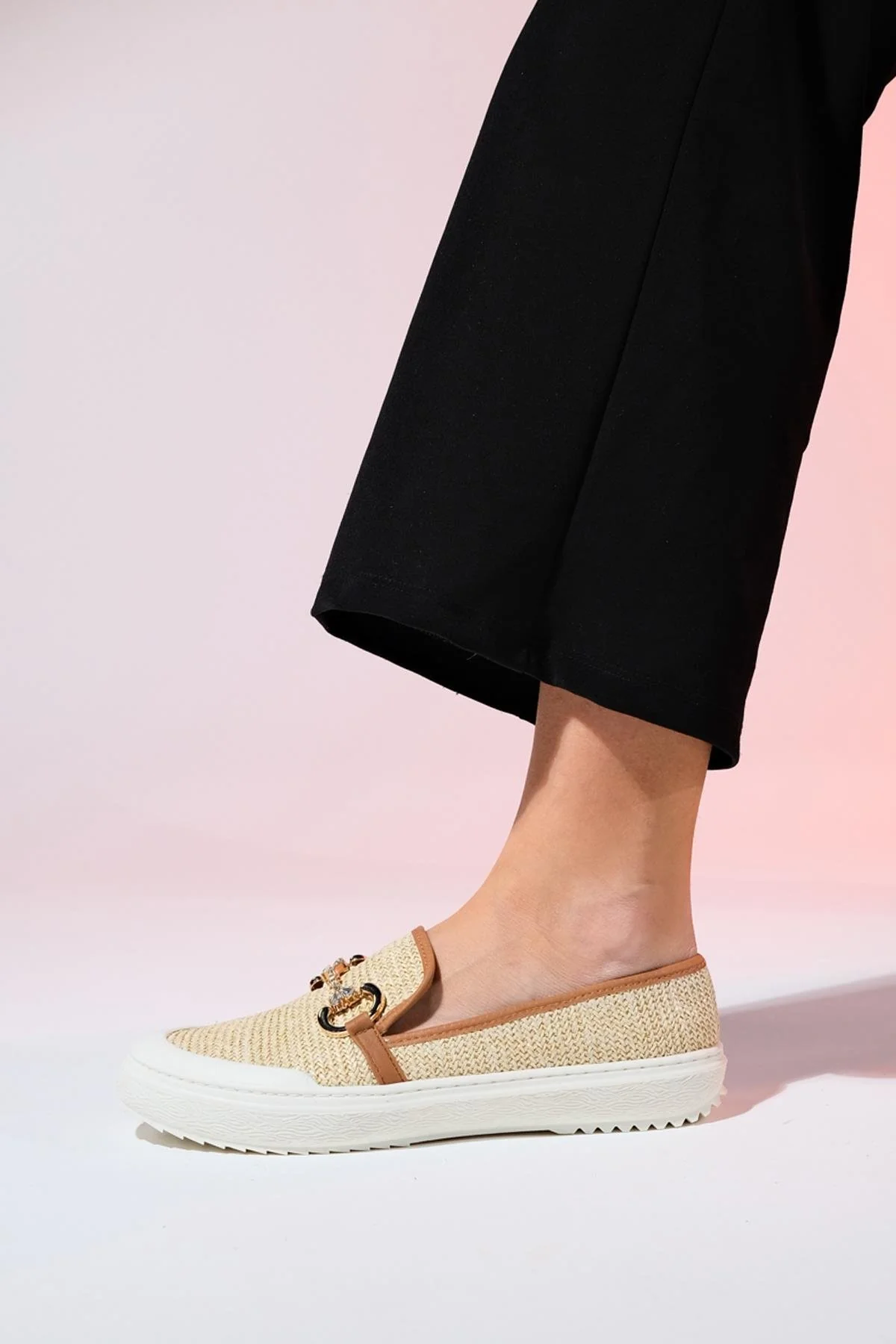 Barcelos - Beige Straw Buckle Loafer (Women) - Image 3